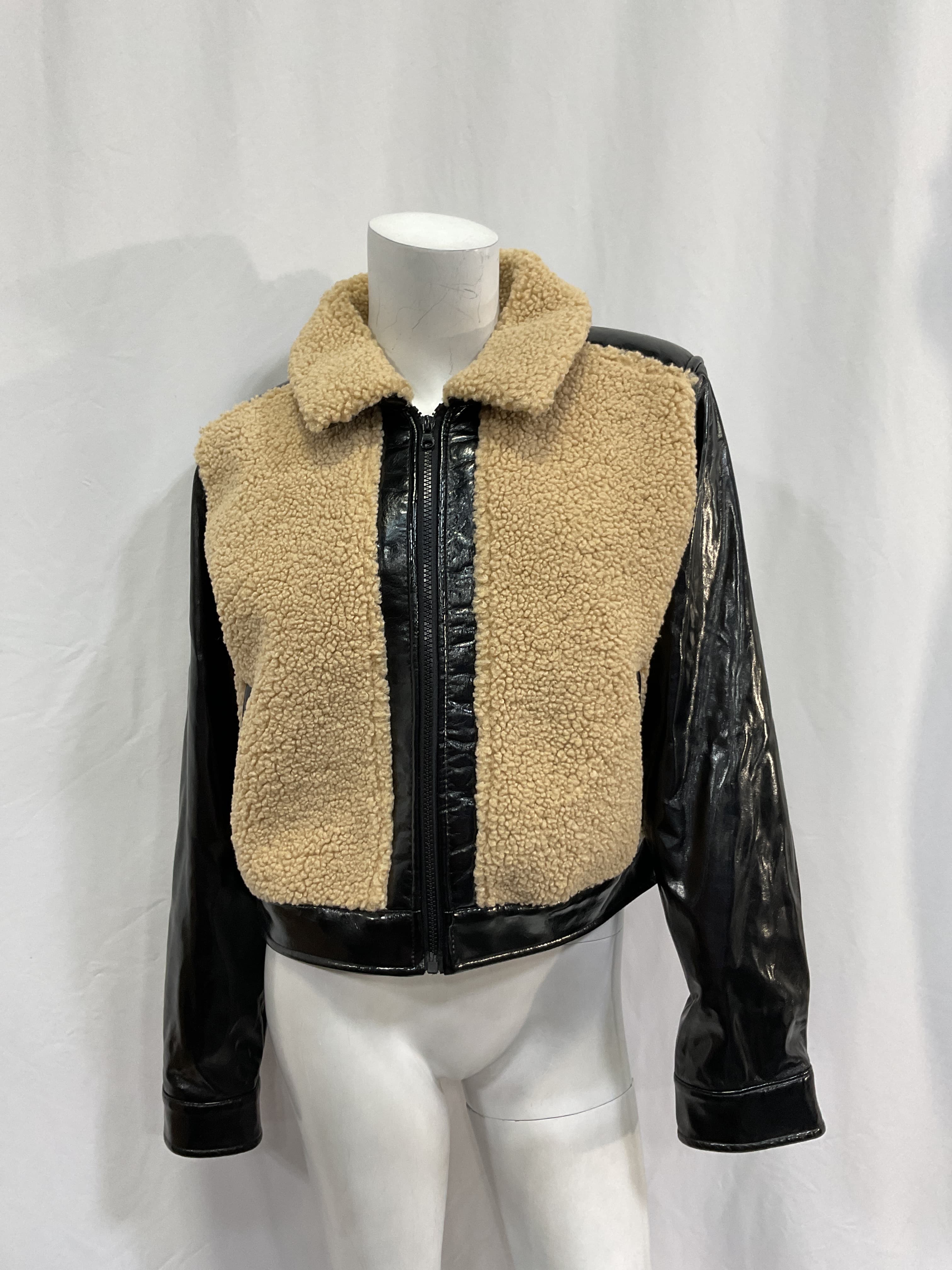 Maeve Faux-Leather Sherpa Cropped Jacket - Image 3