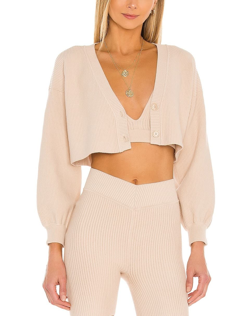 Cropped Ribbed Cardigan - Image 1