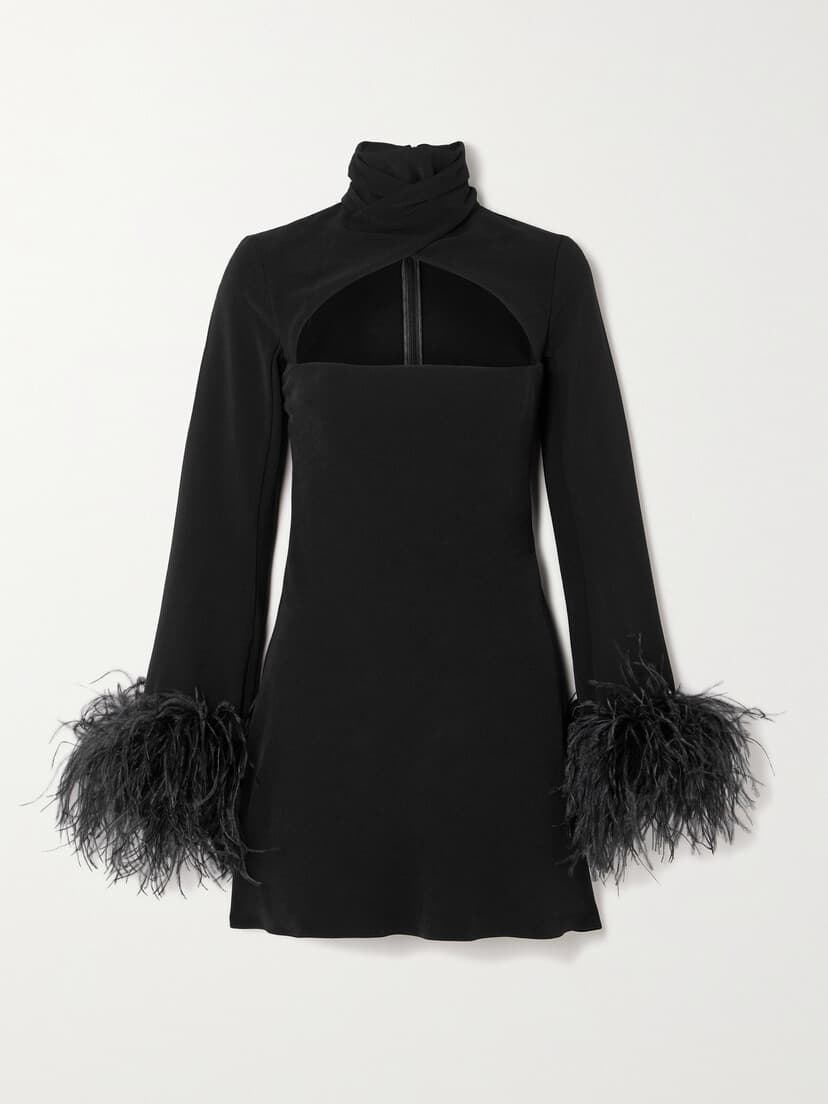 Odessa Feather-Trimmed Cutout Crepe Mini Dress - Image 1