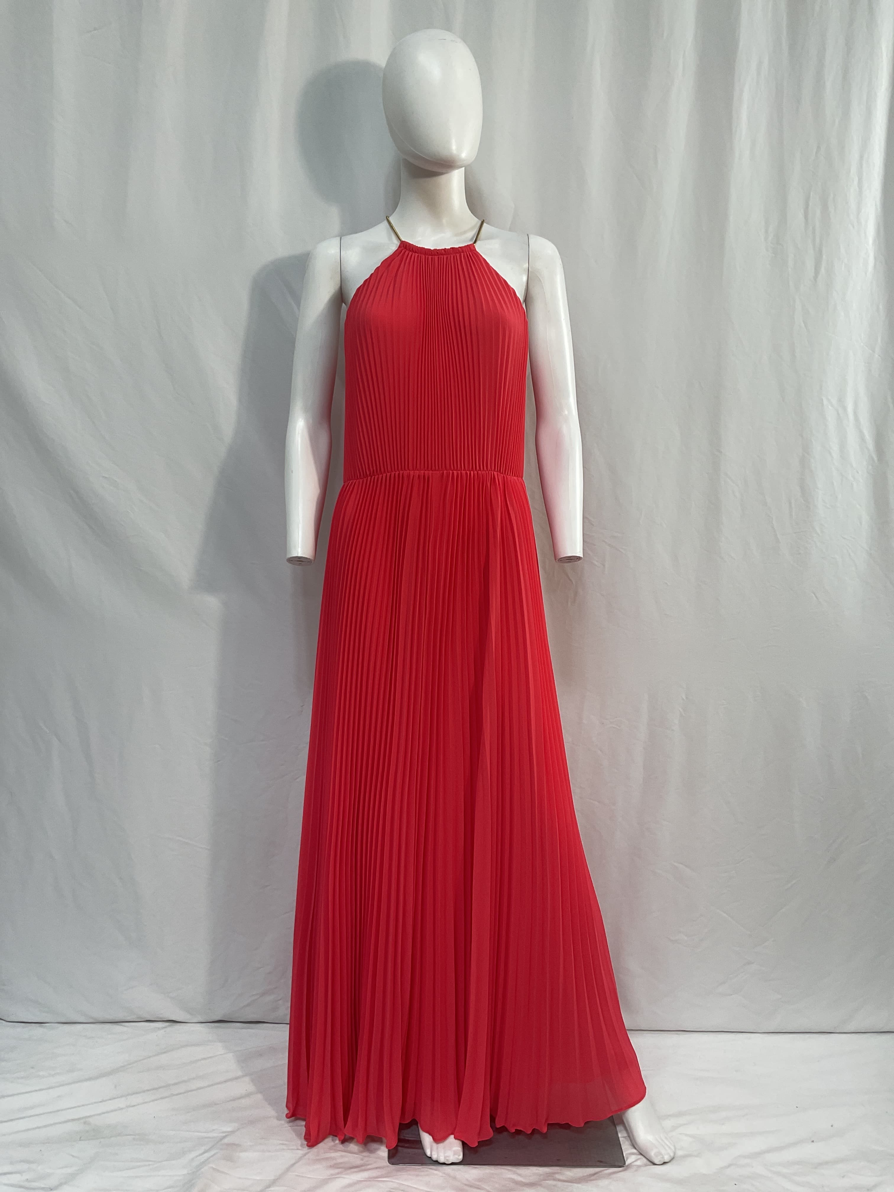 Chain-Embellished Pleated Recycled Crepe Maxi Dress - Image 2