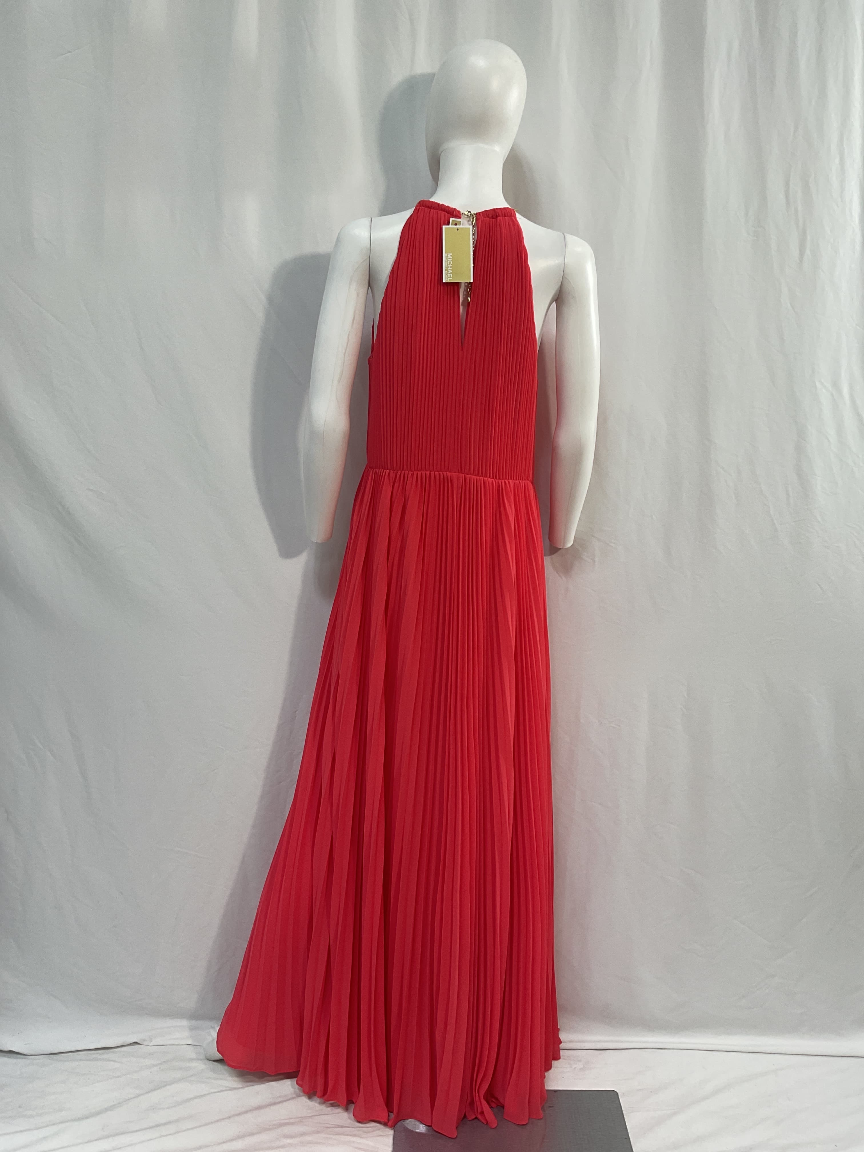 Chain-Embellished Pleated Recycled Crepe Maxi Dress - Image 3