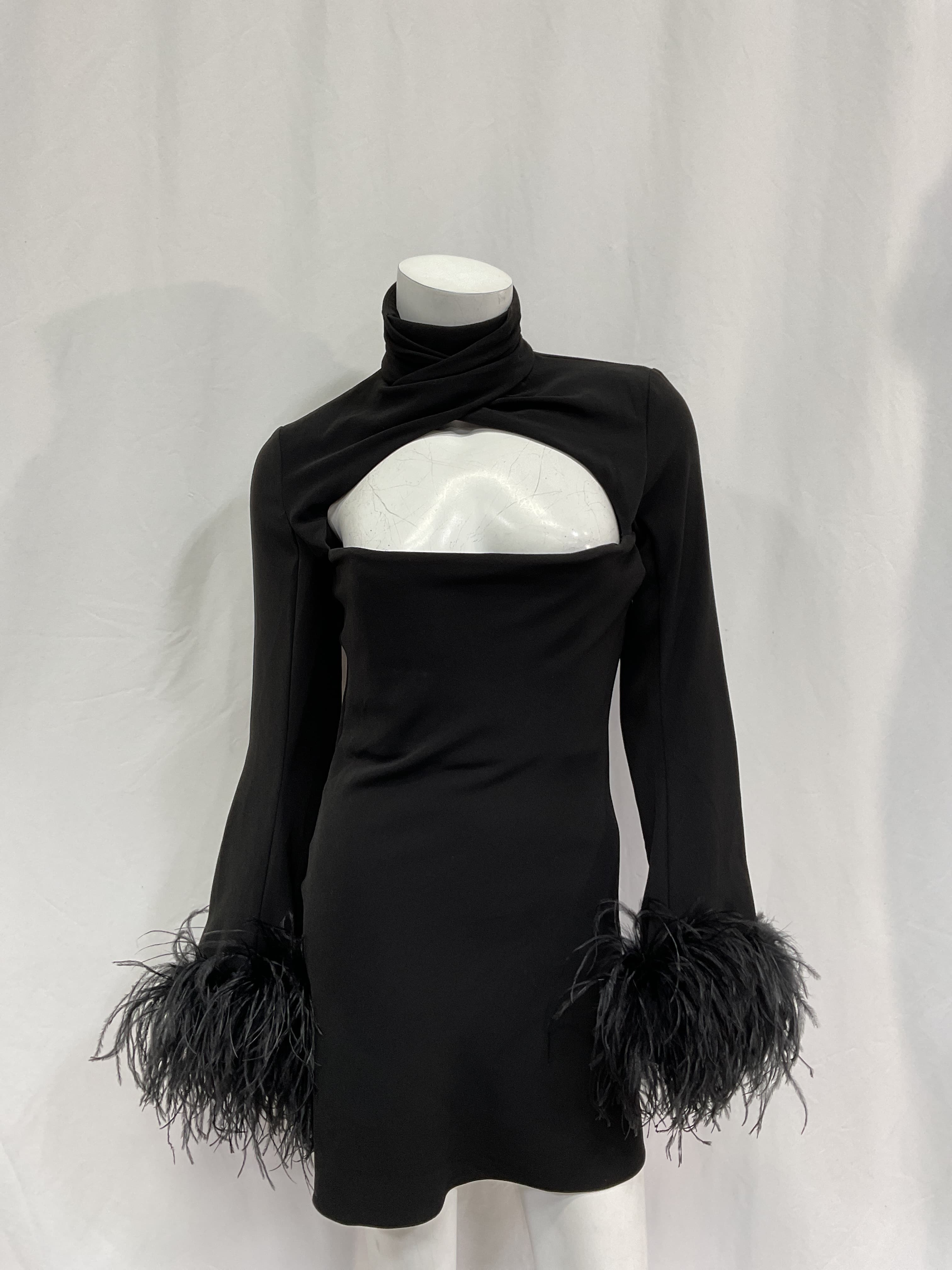 Odessa Feather-Trimmed Cutout Crepe Mini Dress - Image 3