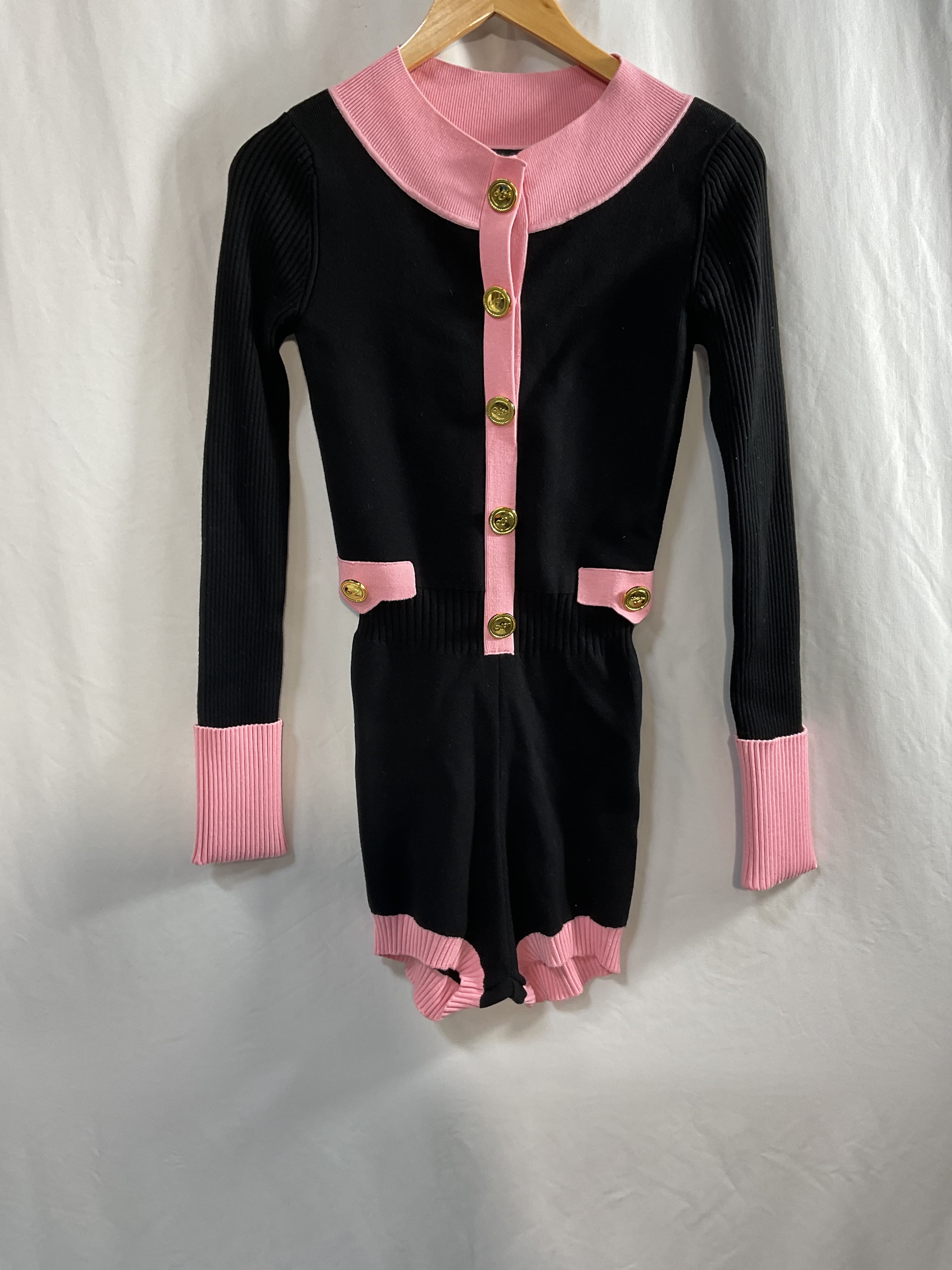 Matilda Knit Jumpsuit In Black & Pink - Image 2