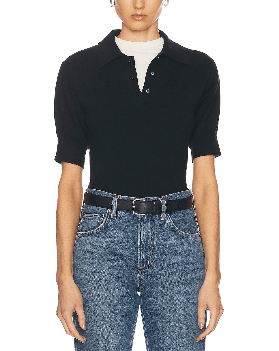 Journey Cashmere Polo Top In Black - Image 1