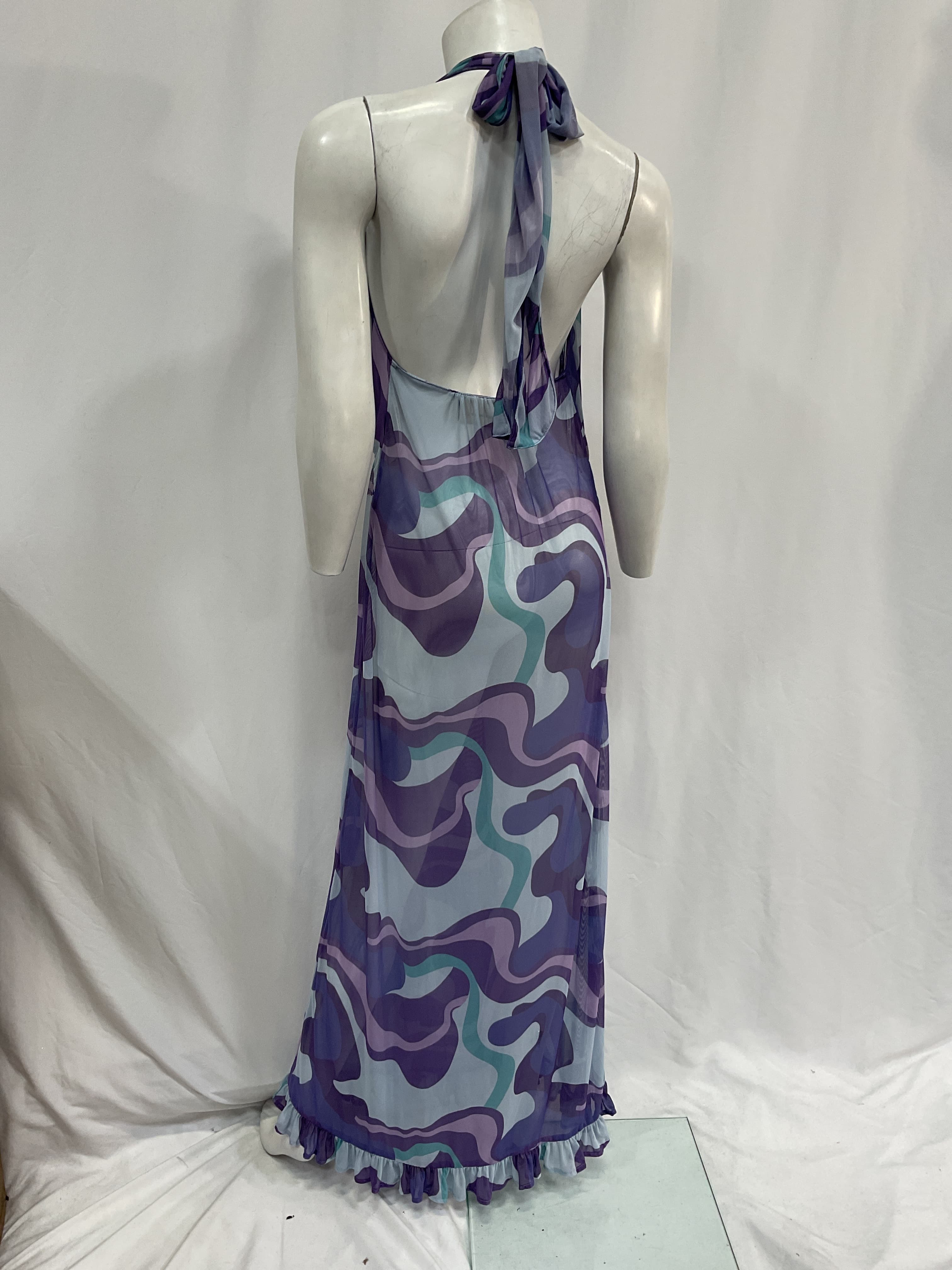 Wave Halterneck Frilled Long Dress In Unique - Image 2