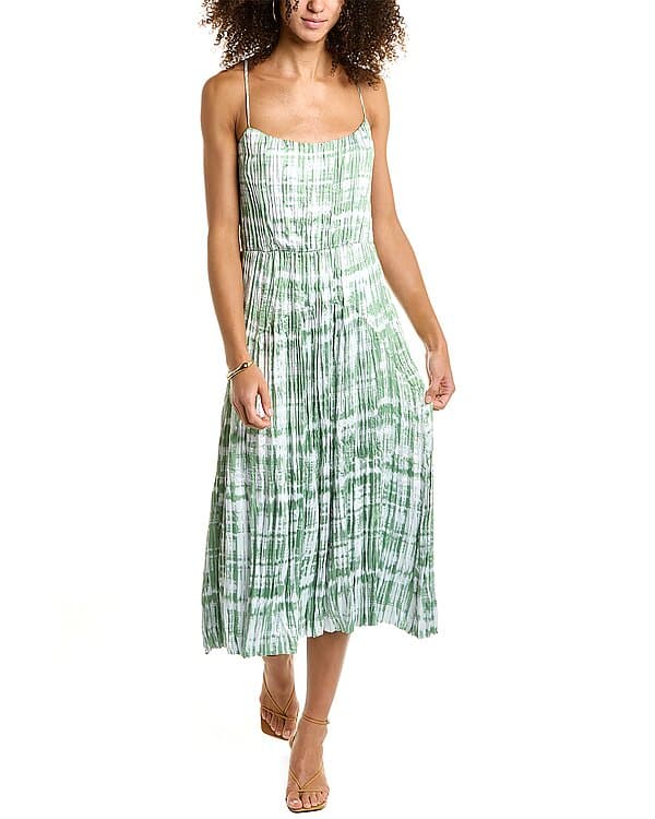 Tie-Dye Ruched Silk Midi Dress - Image 1