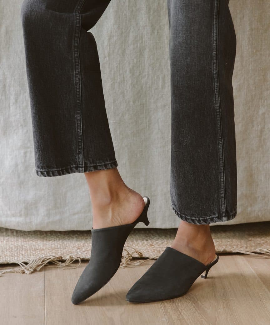 Oiled Leather Kitten Heel Mule - Image 1