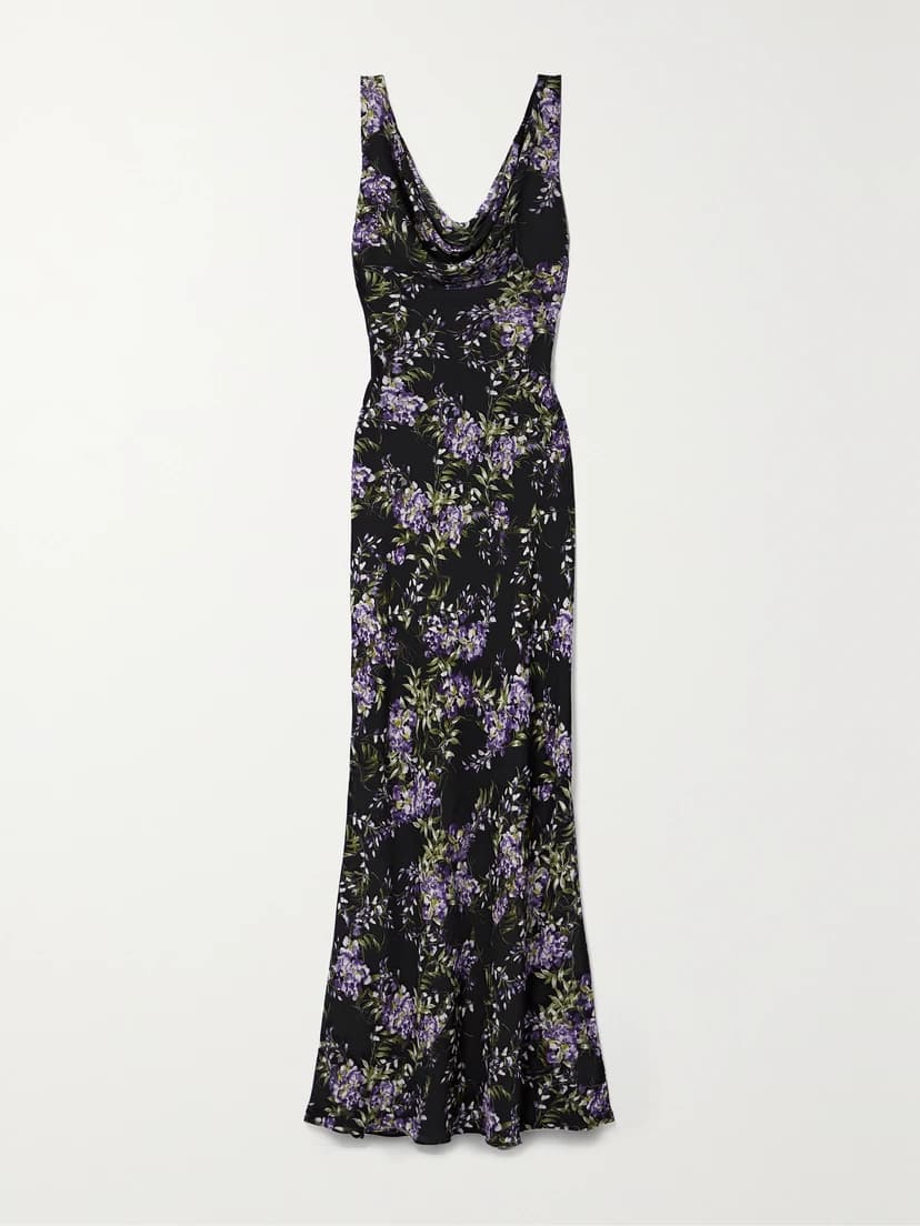 Draped Floral-Print Georgette Gown - Image 1