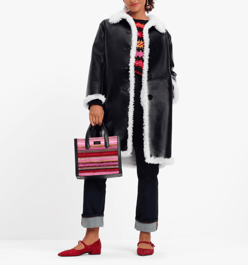 Reversible Faux Patent Shearling Coat - Image 1