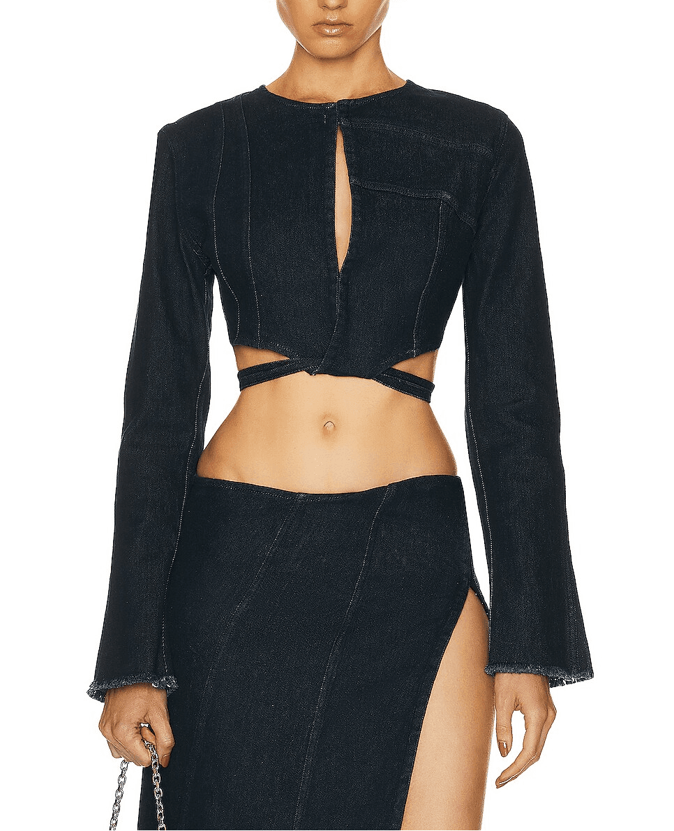 Long Sleeve Denim Top In Dark Blue - Image 1