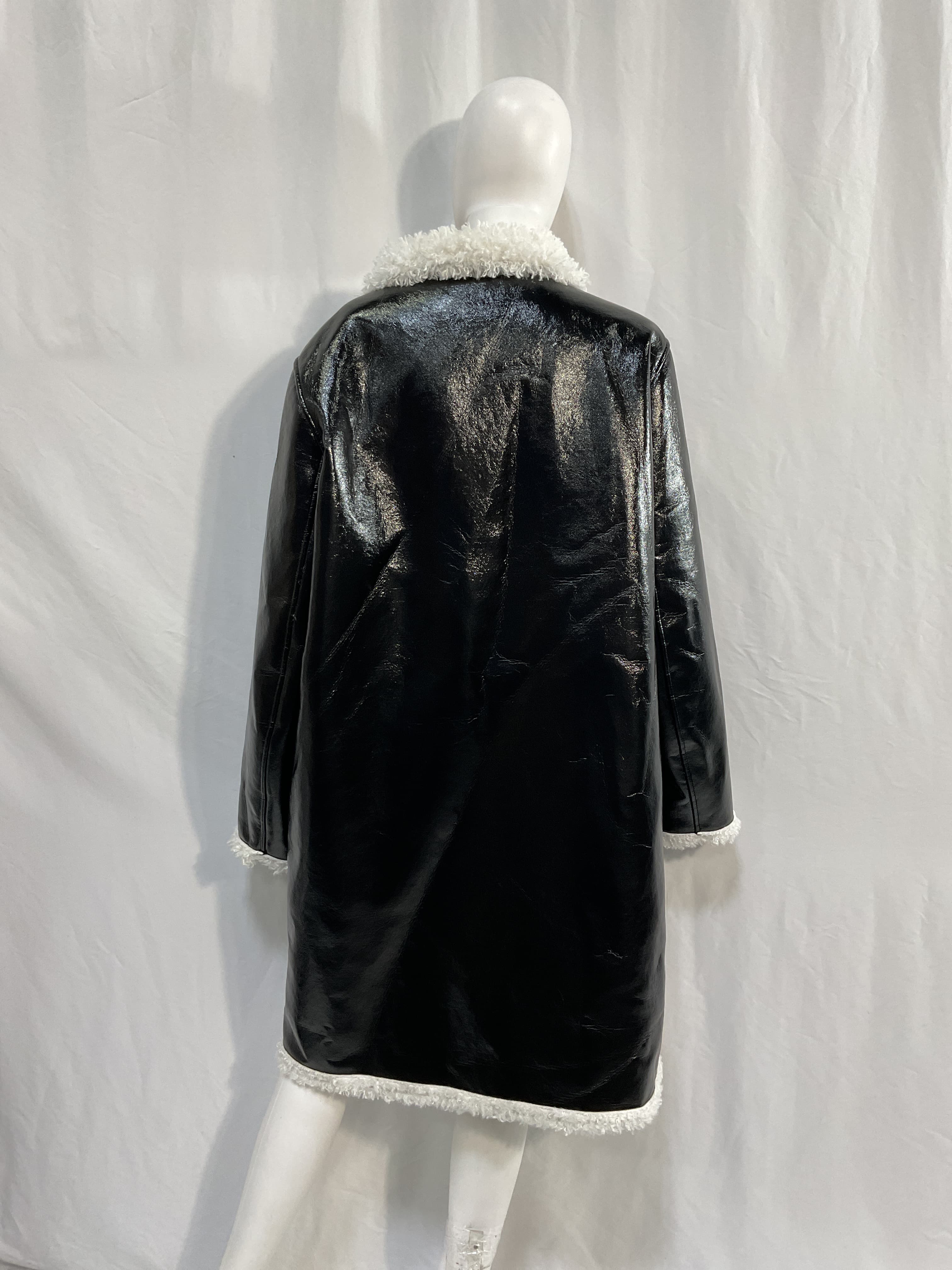Reversible Faux Patent Shearling Coat - Image 2