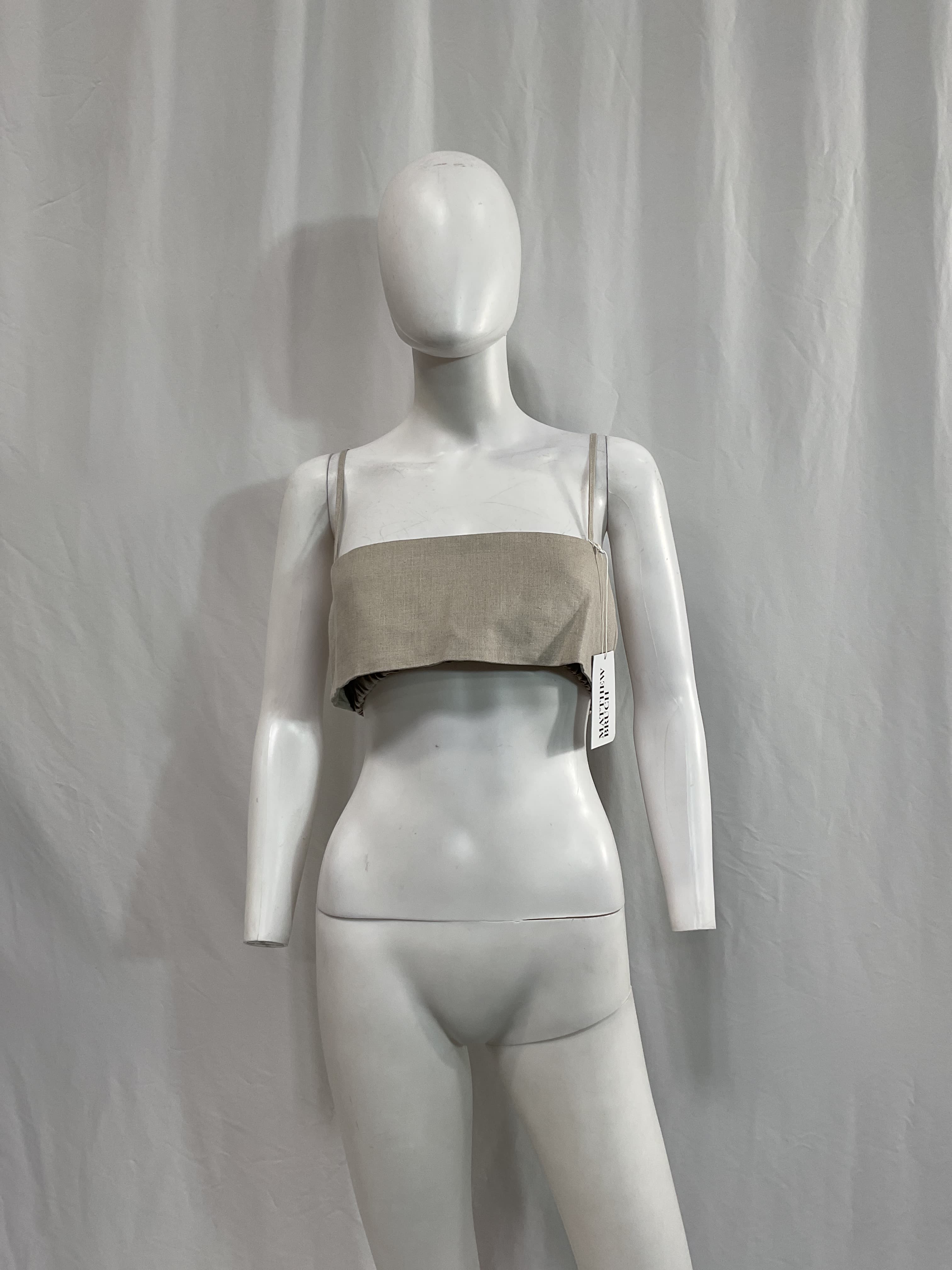 Structured Bandeau Crop Top In Oatmeal Linen - Image 3