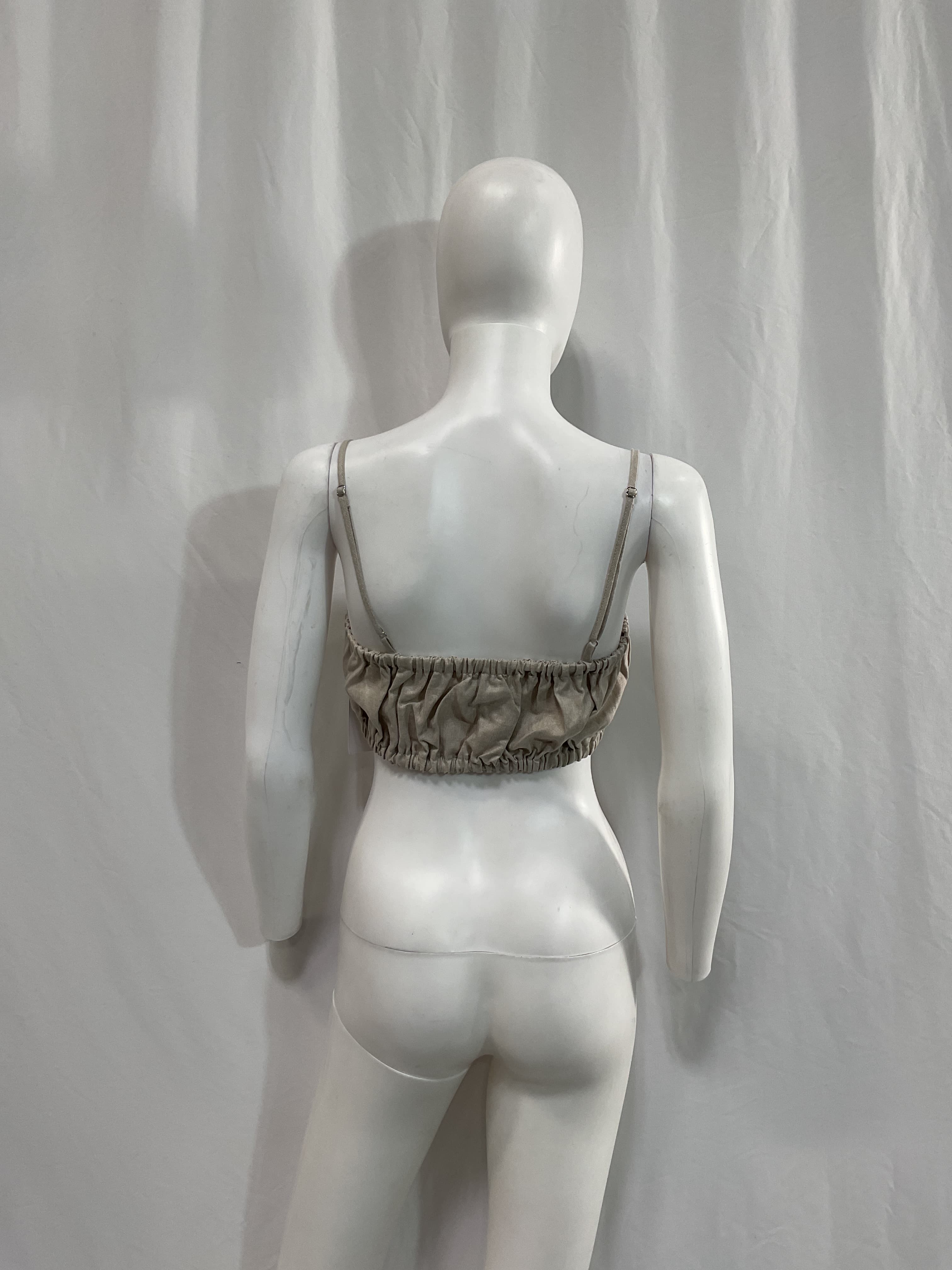Structured Bandeau Crop Top In Oatmeal Linen - Image 2