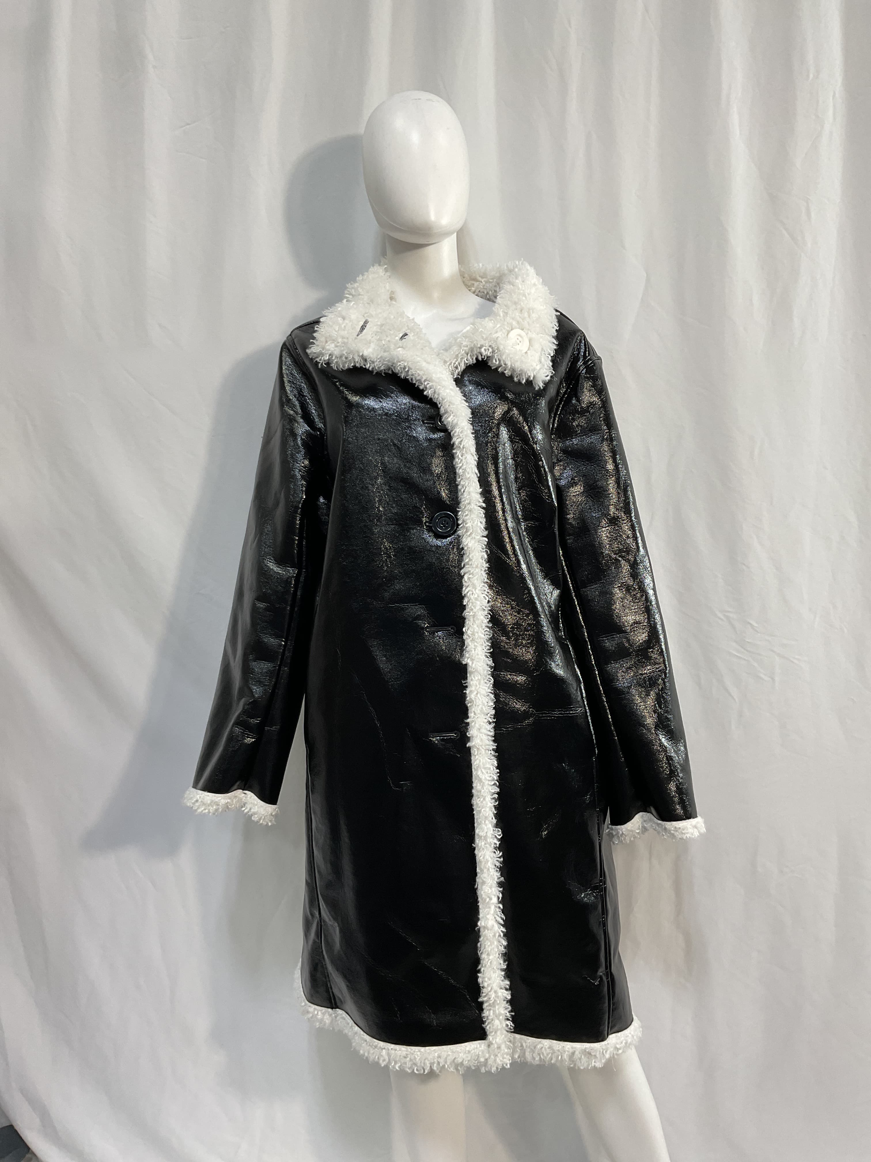 Reversible Faux Patent Shearling Coat - Image 3