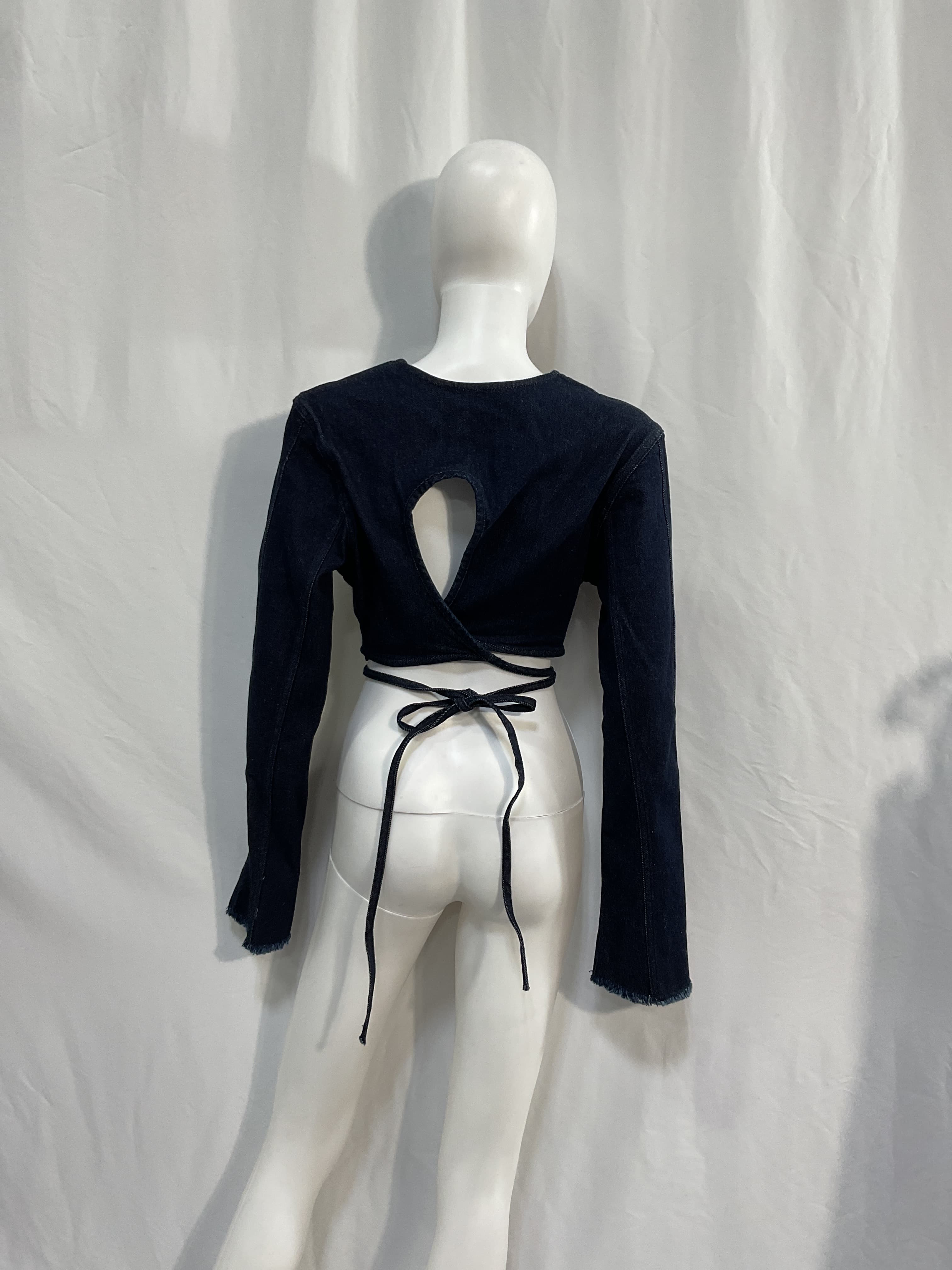 Long Sleeve Denim Top In Dark Blue - Image 4