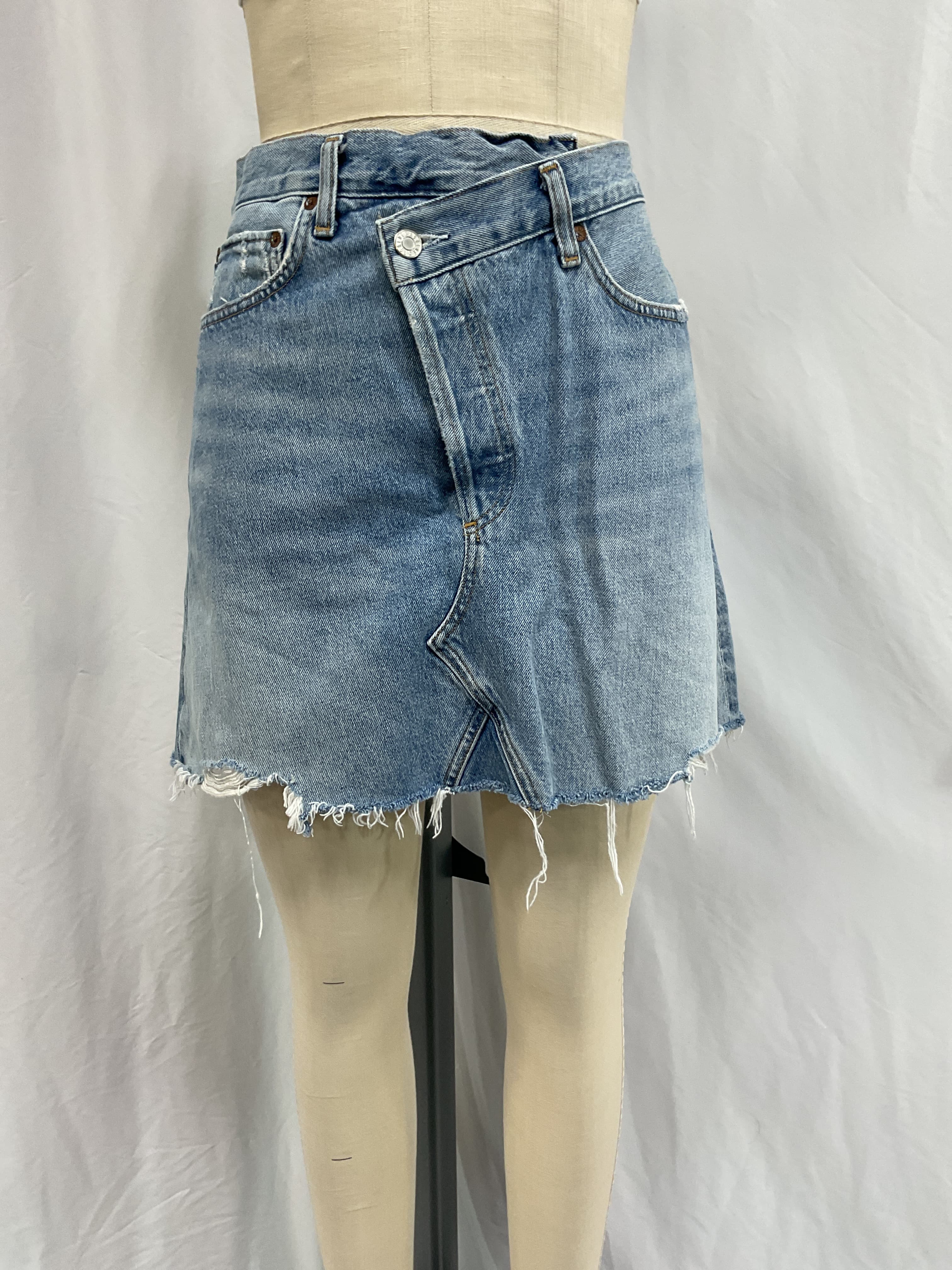 Crisscross Raw Hem Denim Miniskirt - Image 3