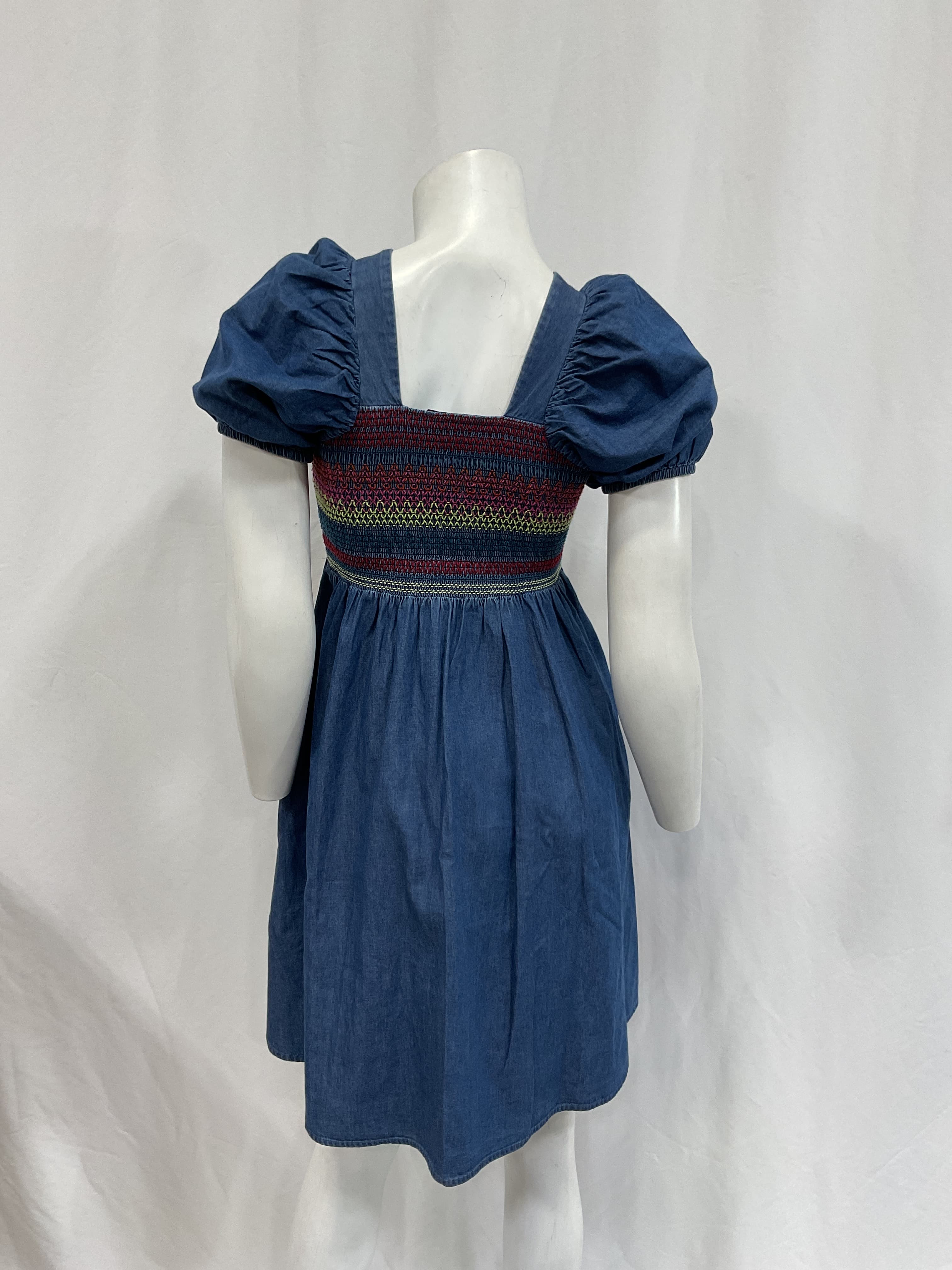 Kids Puff-Sleeved Ruched Chambray Dress - Image 3