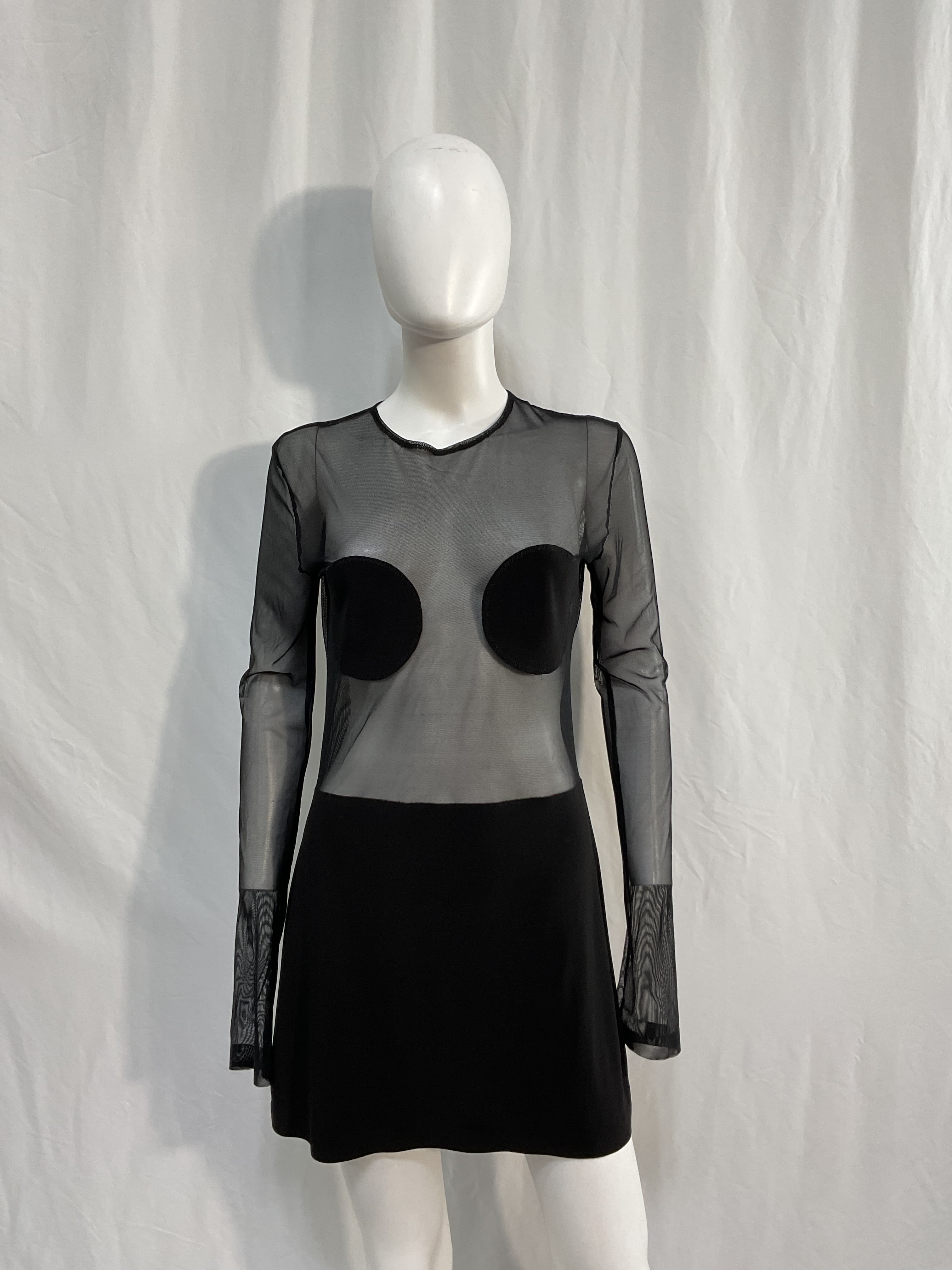 Dot Dash Mini Dress In Black & Mesh - Image 4