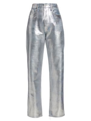 AGOLDE 90s Pinch-Waist High-Rise Metallic Straight-Leg Jeans - Image 1