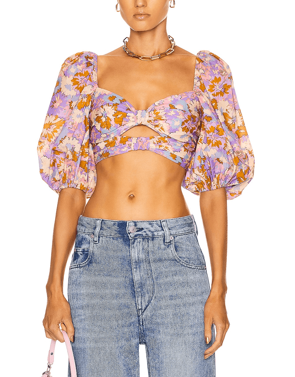 Violet Twist Front Bodice Top In Purple Multi Floral - Image 1