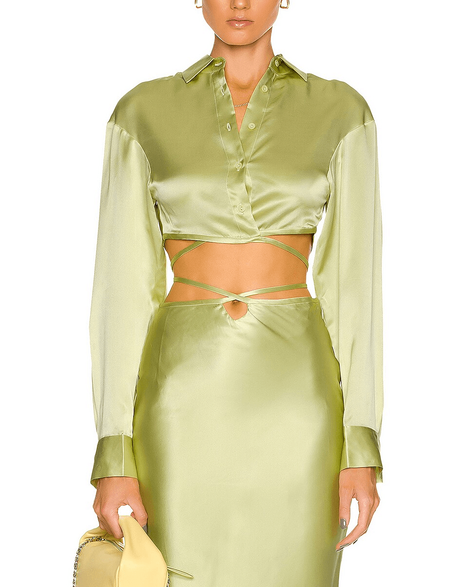 Crop Tie Shirt In Zinc Yellow - Image 1