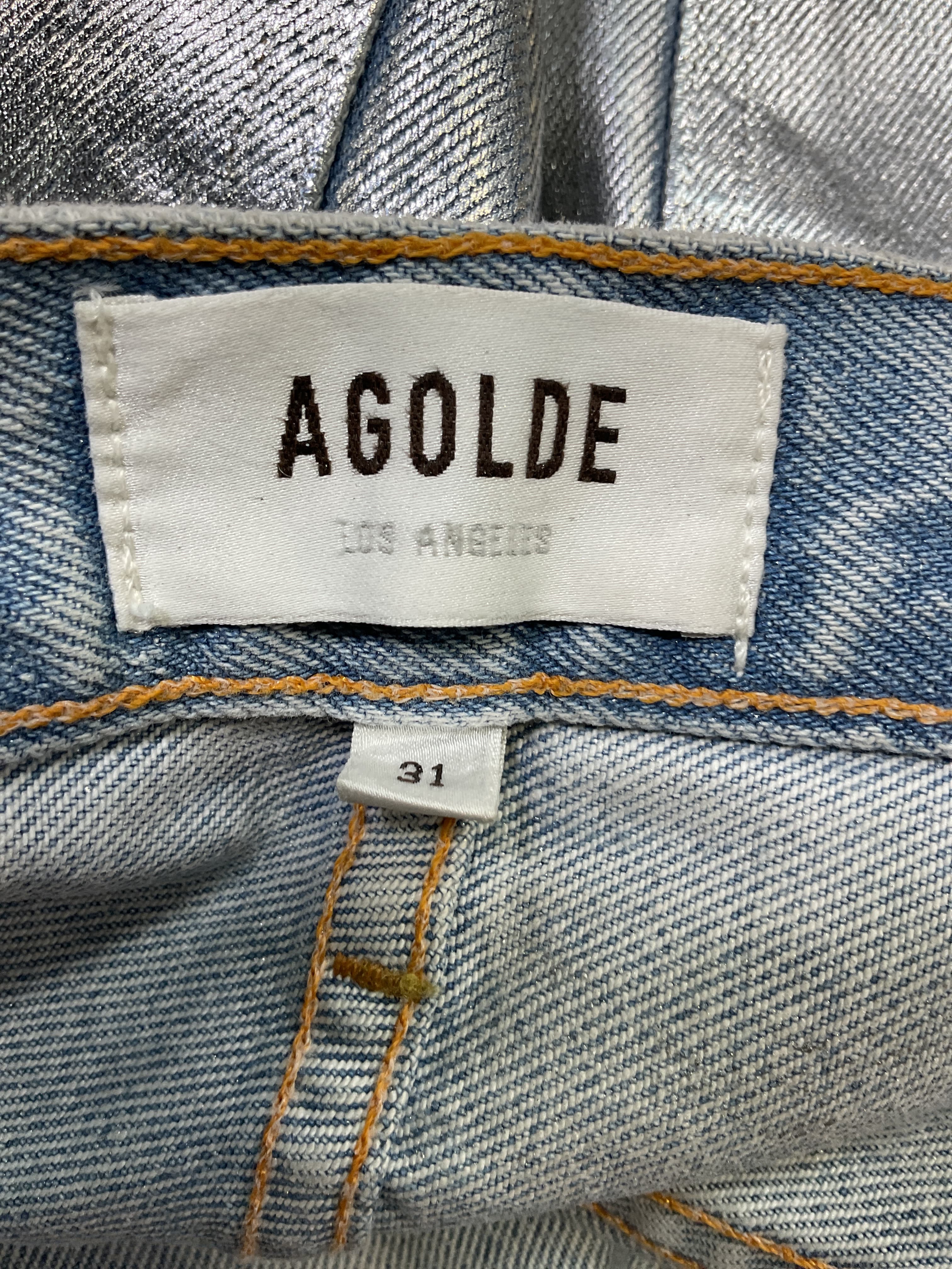 AGOLDE 90s Pinch-Waist High-Rise Metallic Straight-Leg Jeans - Image 3