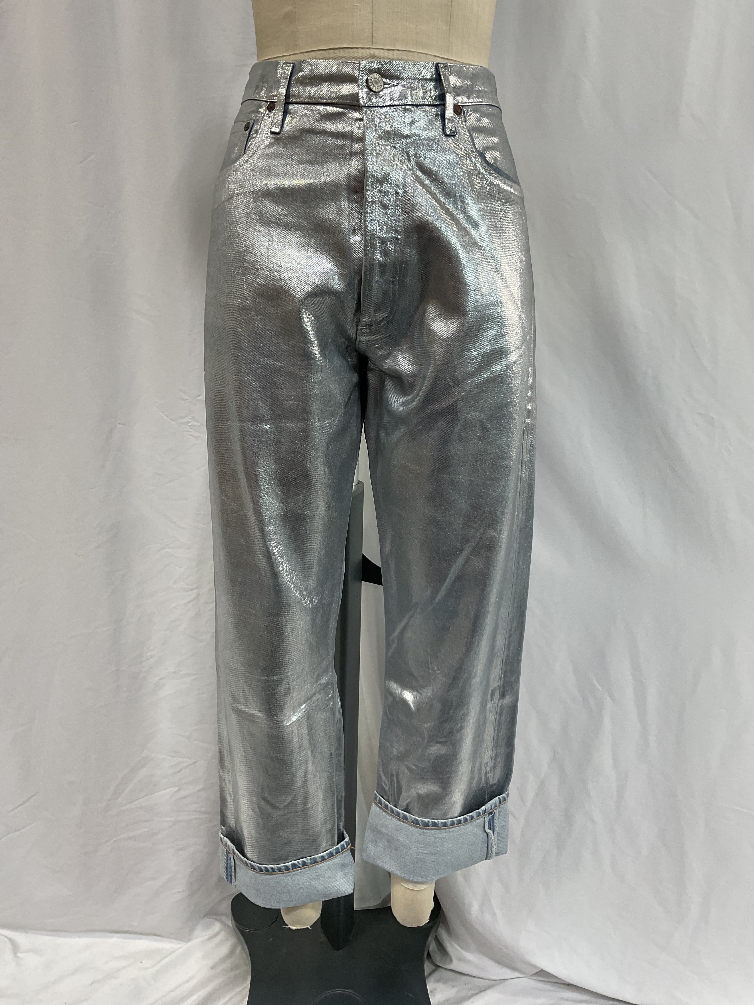 AGOLDE 90s Pinch-Waist High-Rise Metallic Straight-Leg Jeans - Image 2