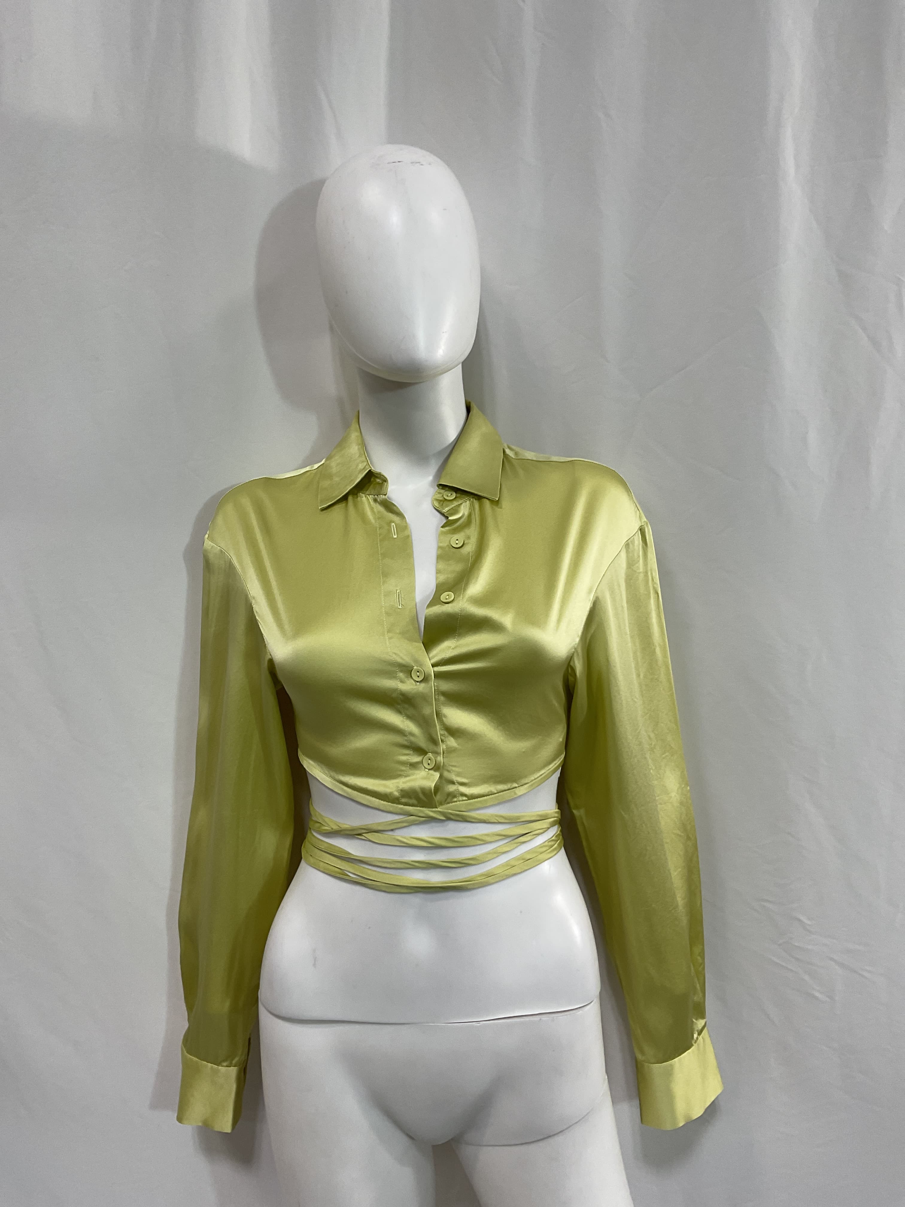 Crop Tie Shirt In Zinc Yellow - Image 3