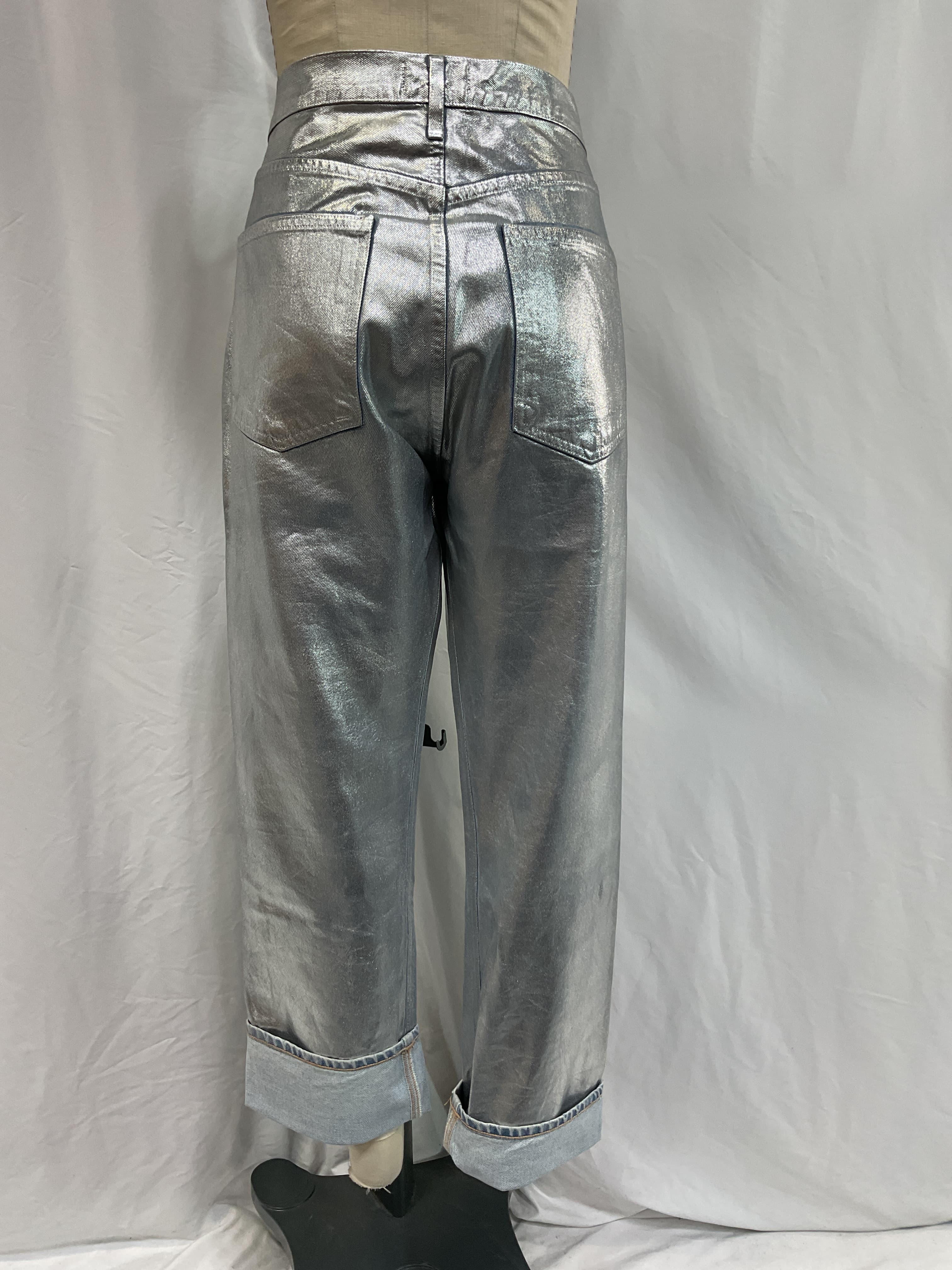 AGOLDE 90s Pinch-Waist High-Rise Metallic Straight-Leg Jeans - Image 4