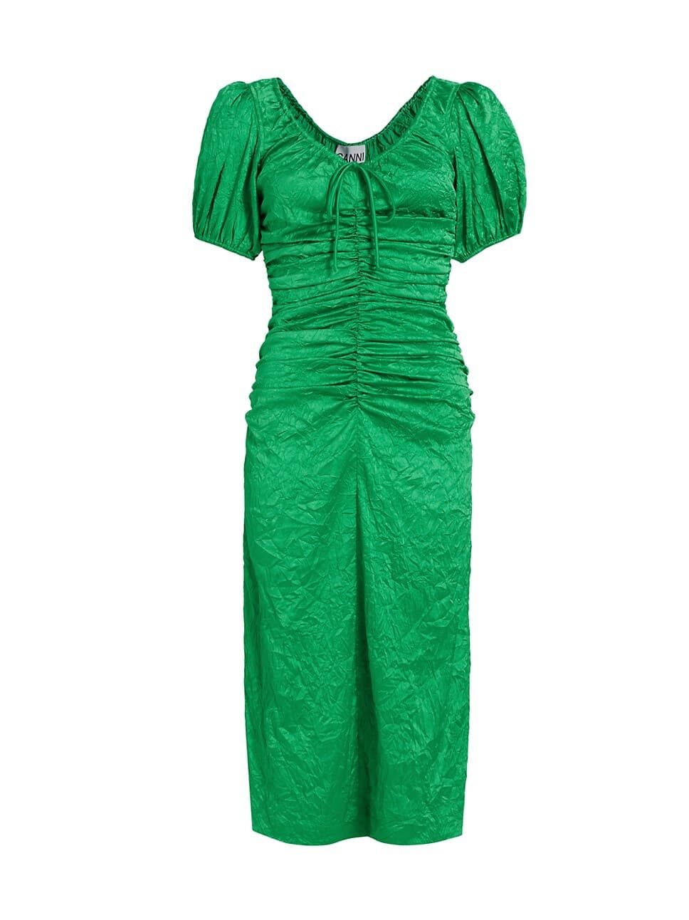 Crinkled Satin Gathered Midi-Dress - Image 1