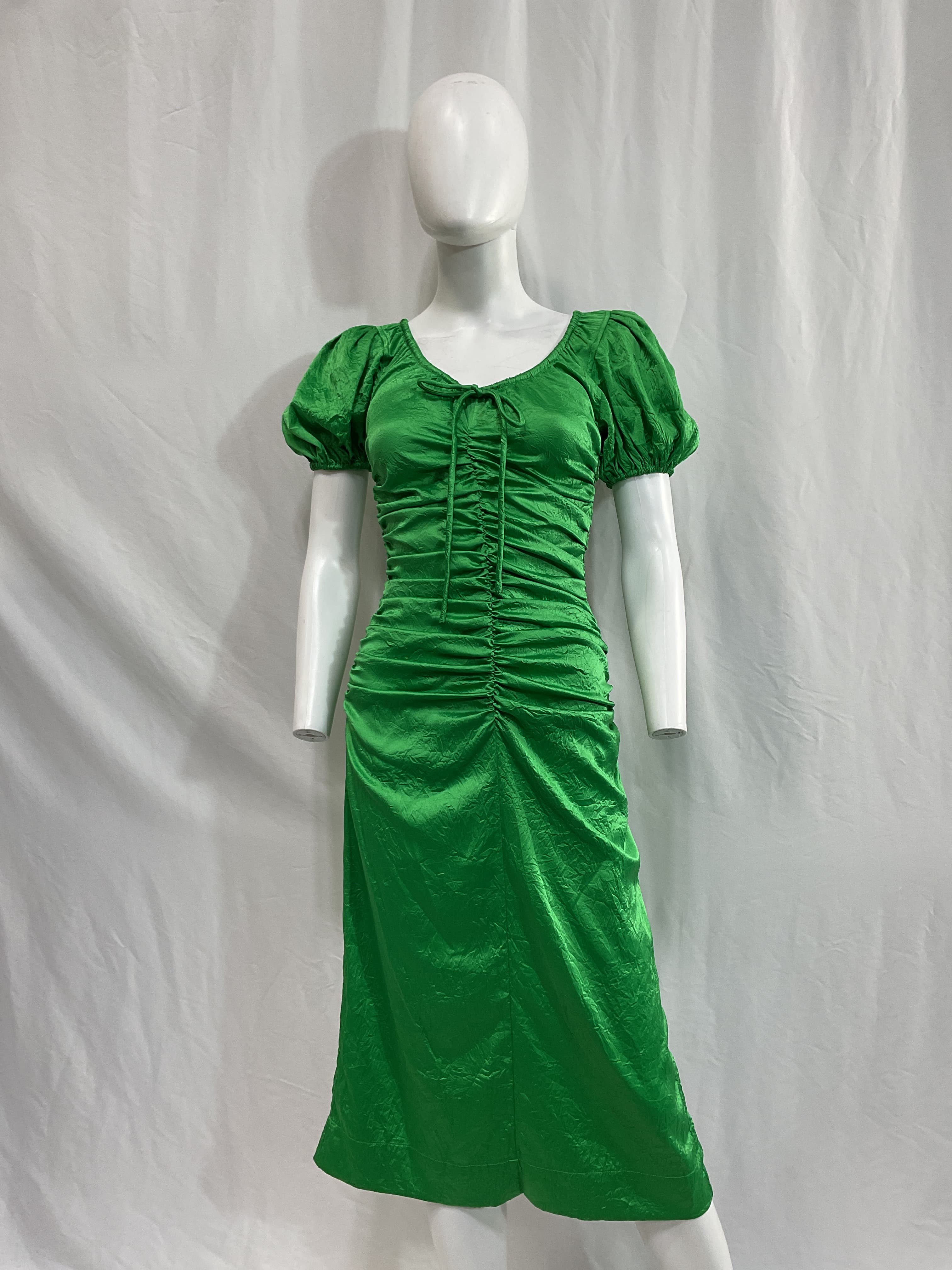 Crinkled Satin Gathered Midi-Dress - Image 2
