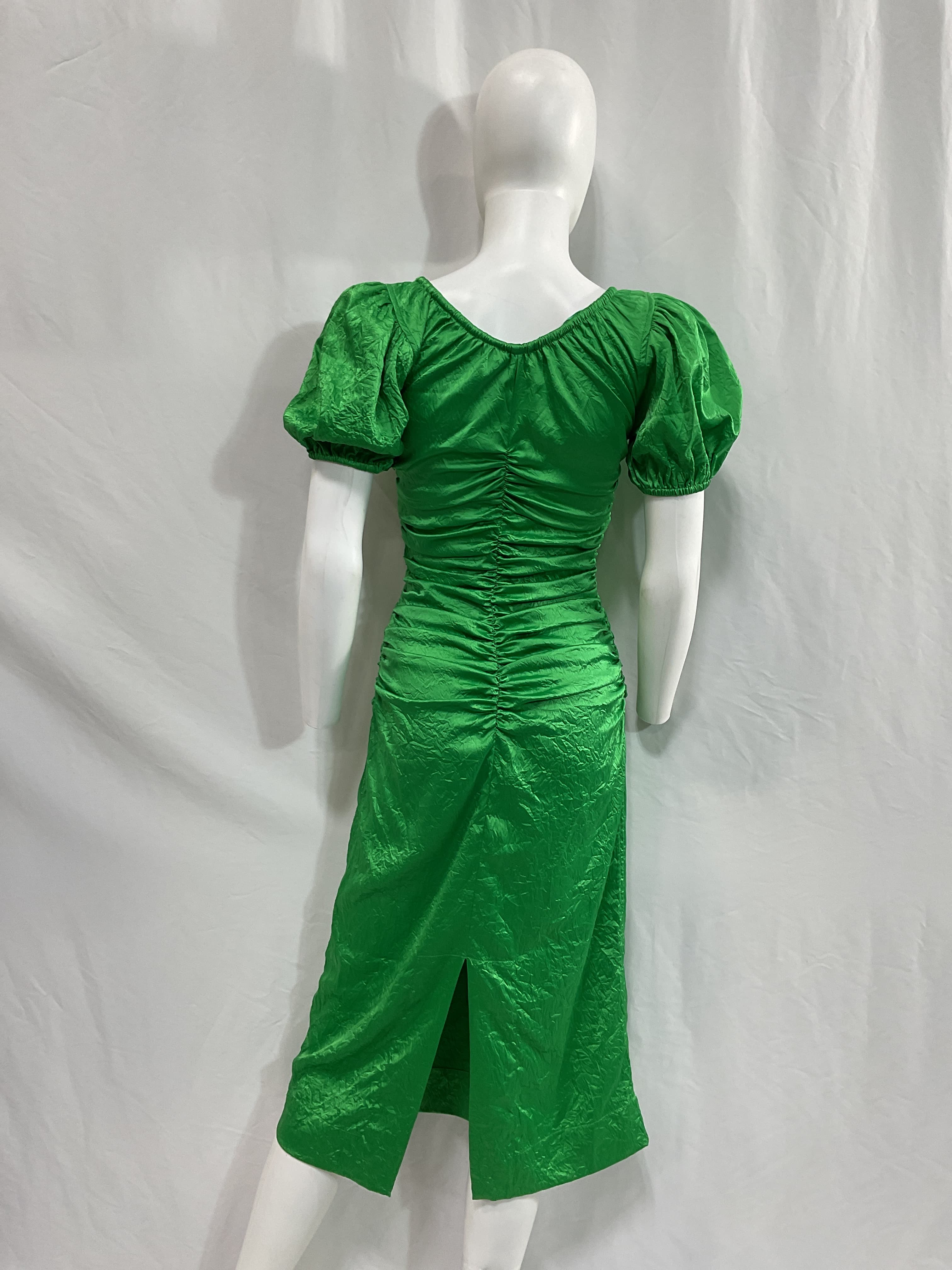 Crinkled Satin Gathered Midi-Dress - Image 3