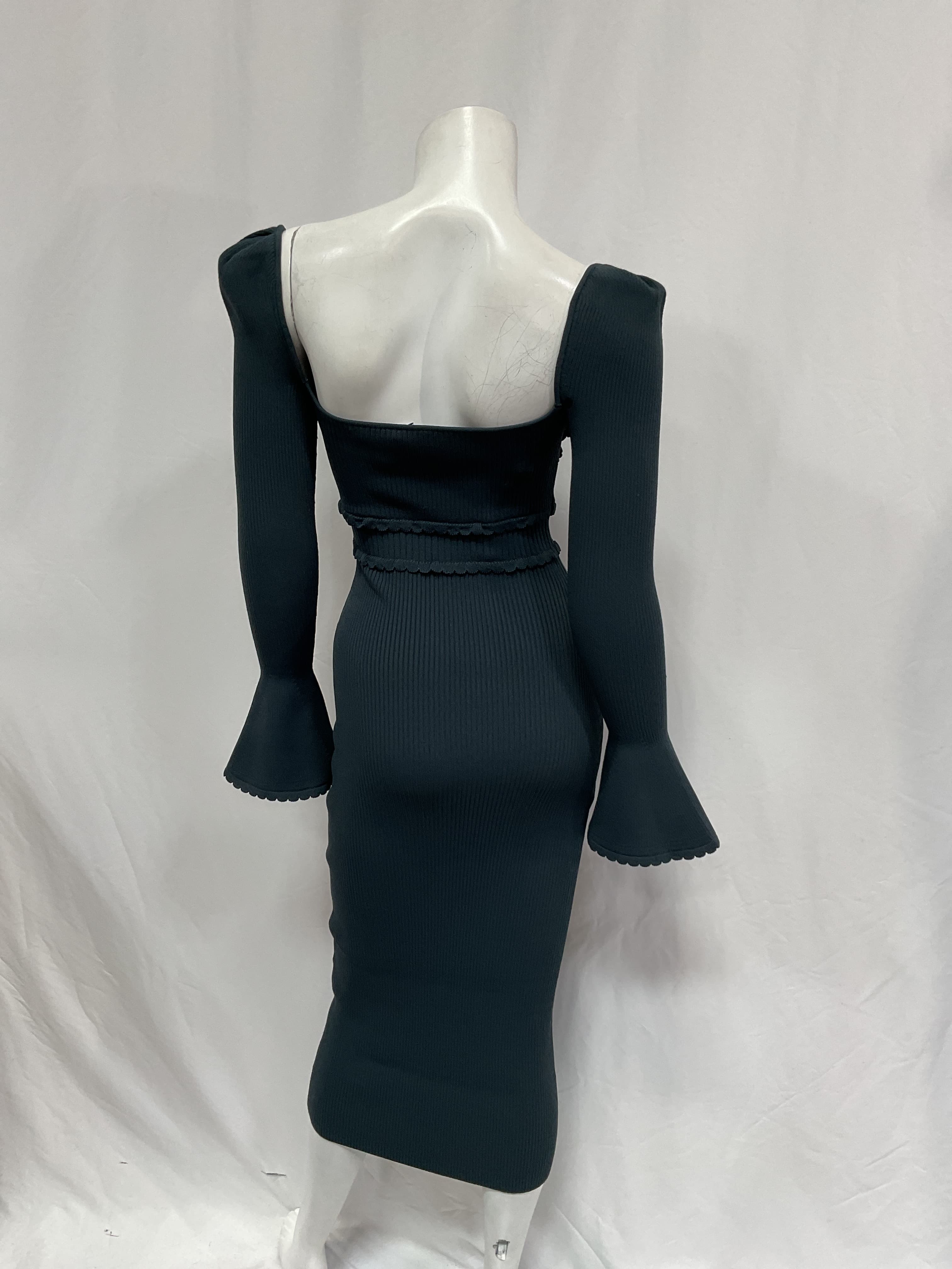 Knit Scallop Edge Midi Dress In Khaki - Image 3
