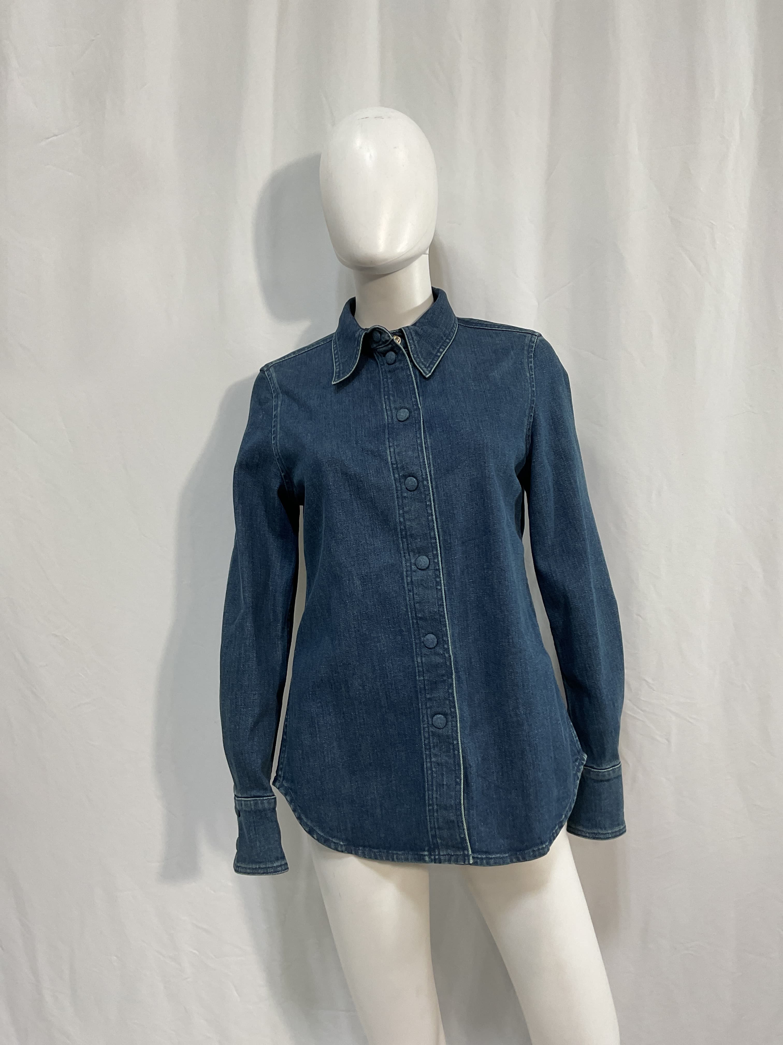 Stretch Denim Top In Dusky Blue - Image 3