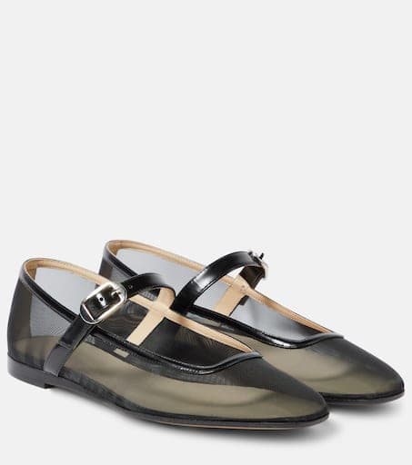 Patent Leather-Trimmed Mesh Flats - Image 1