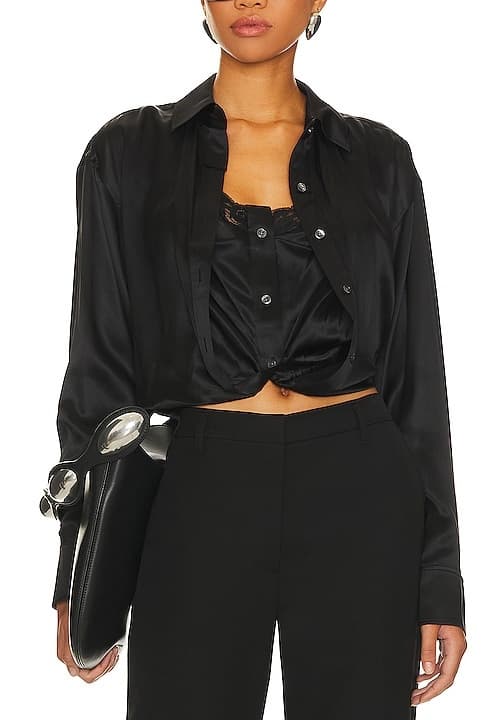 Button Down With Integrated Cami In Black - Image 1