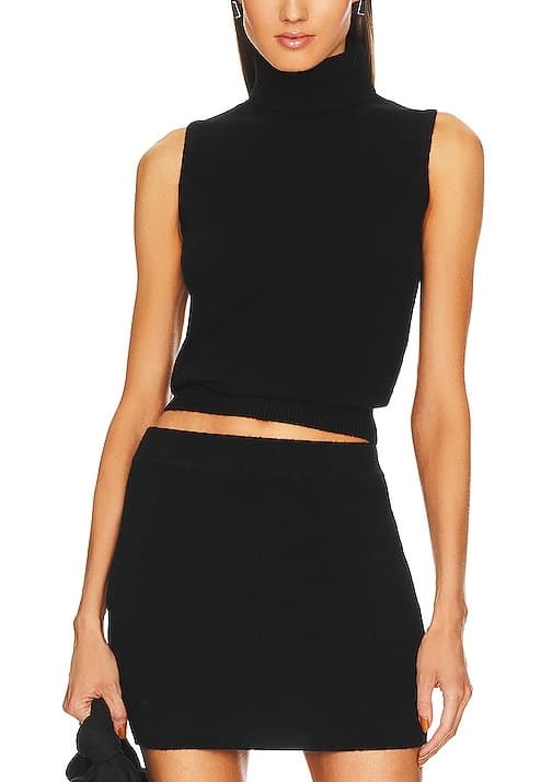Sleeveless Roll Neck Cashmere Top In Black - Image 1