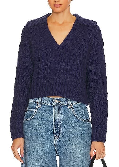 Galiena Cable Sweater In Dark Navy - Image 1