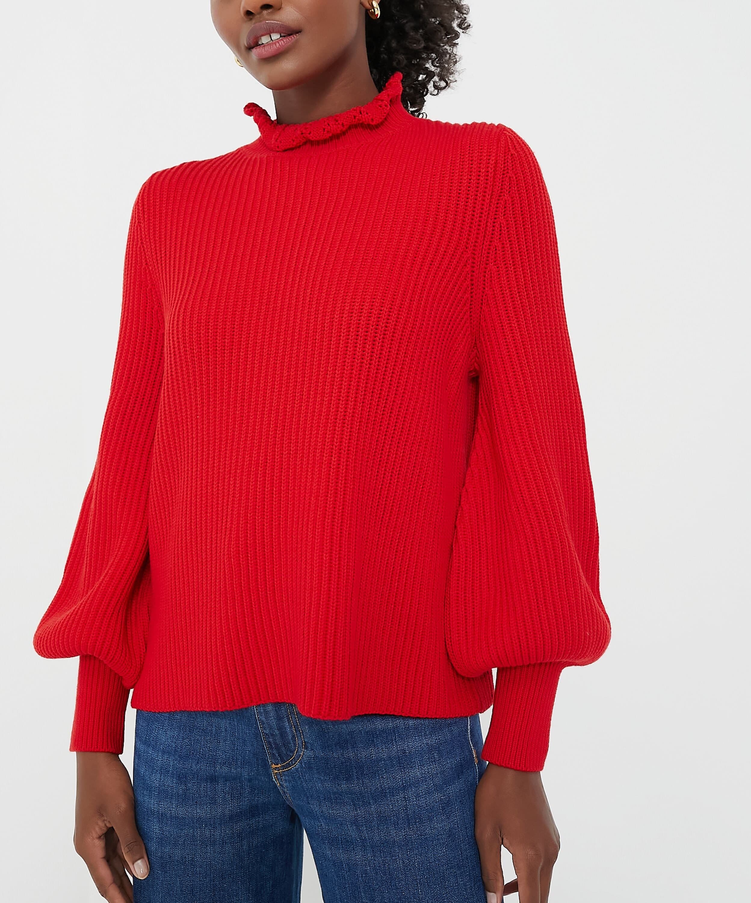 Red Ruffle Neck Delphine Sweater - Image 2