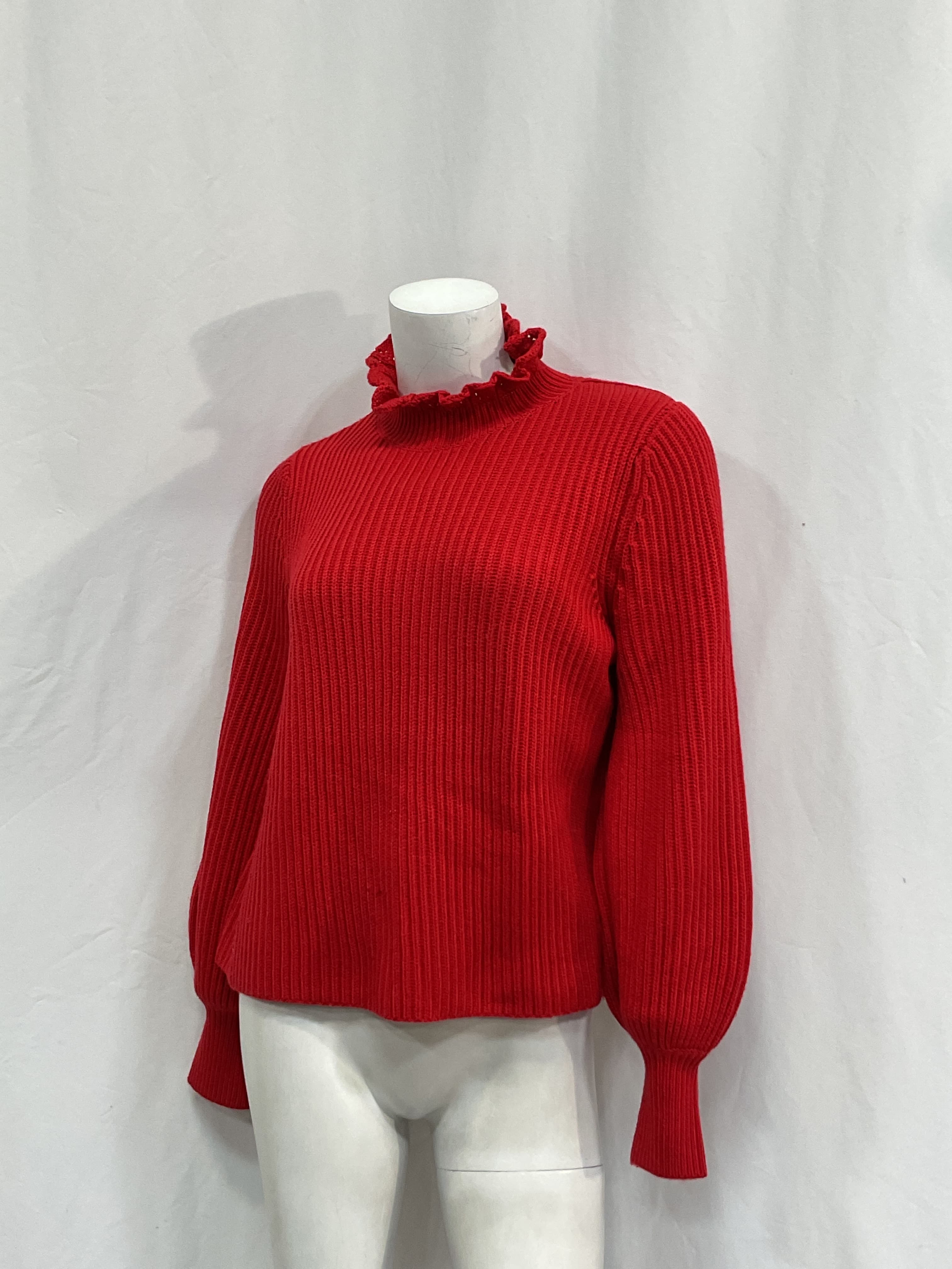Red Ruffle Neck Delphine Sweater - Image 1