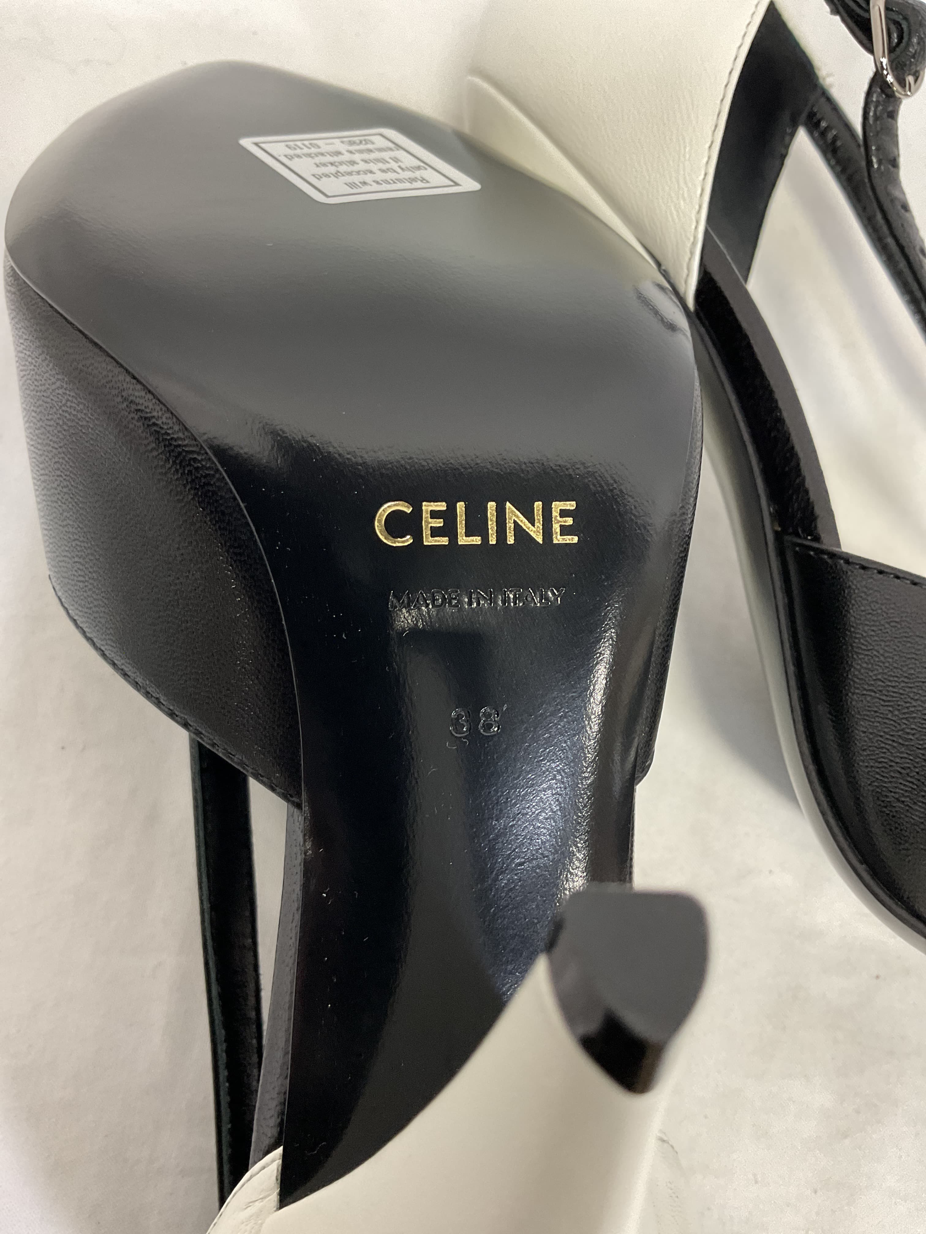 Celine Leather Colorblock Pattern T-Strap Pumps - Image 2