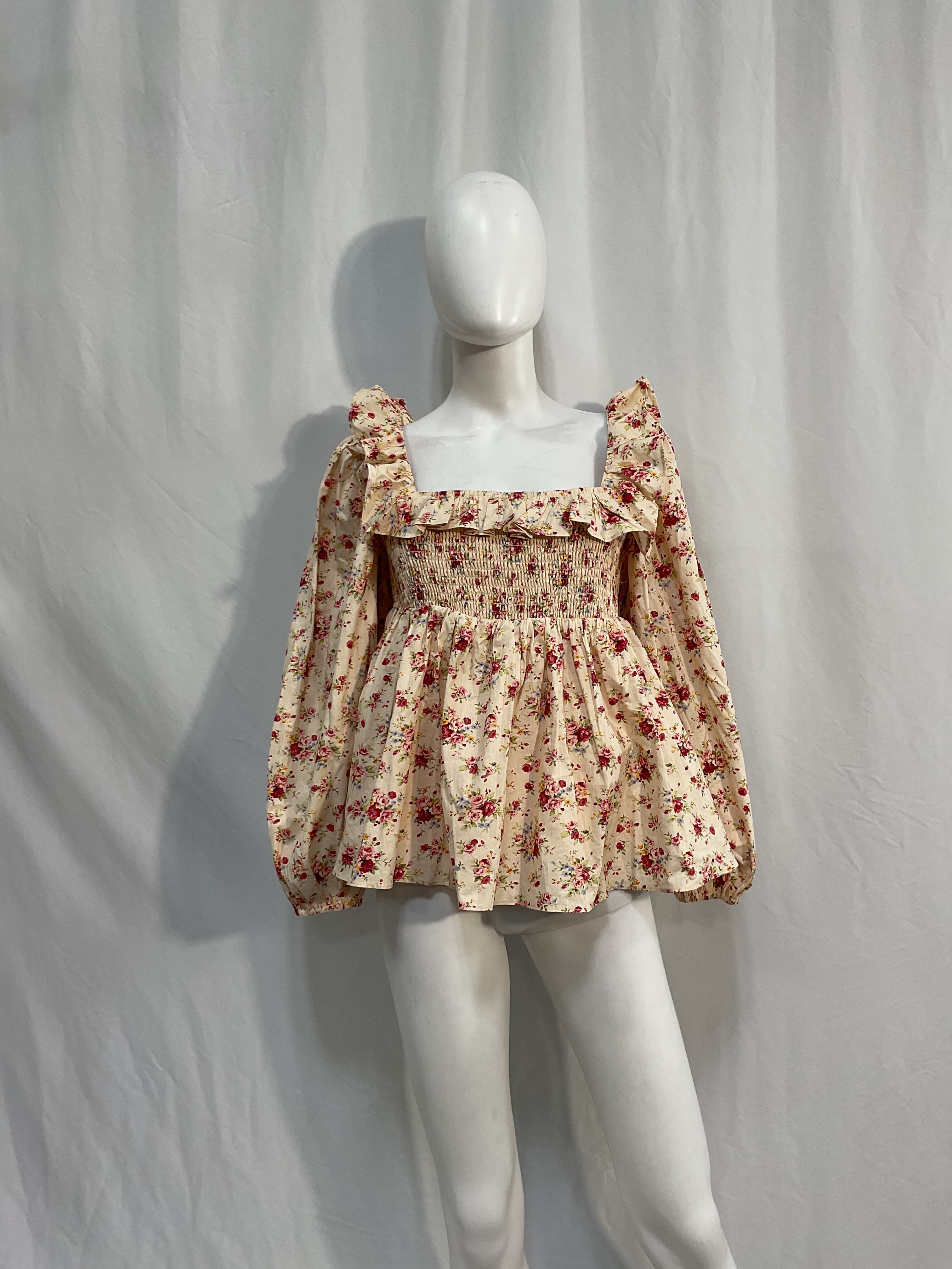 Cream Floral Ruffle Sleeve Addison Blouse - Image 4