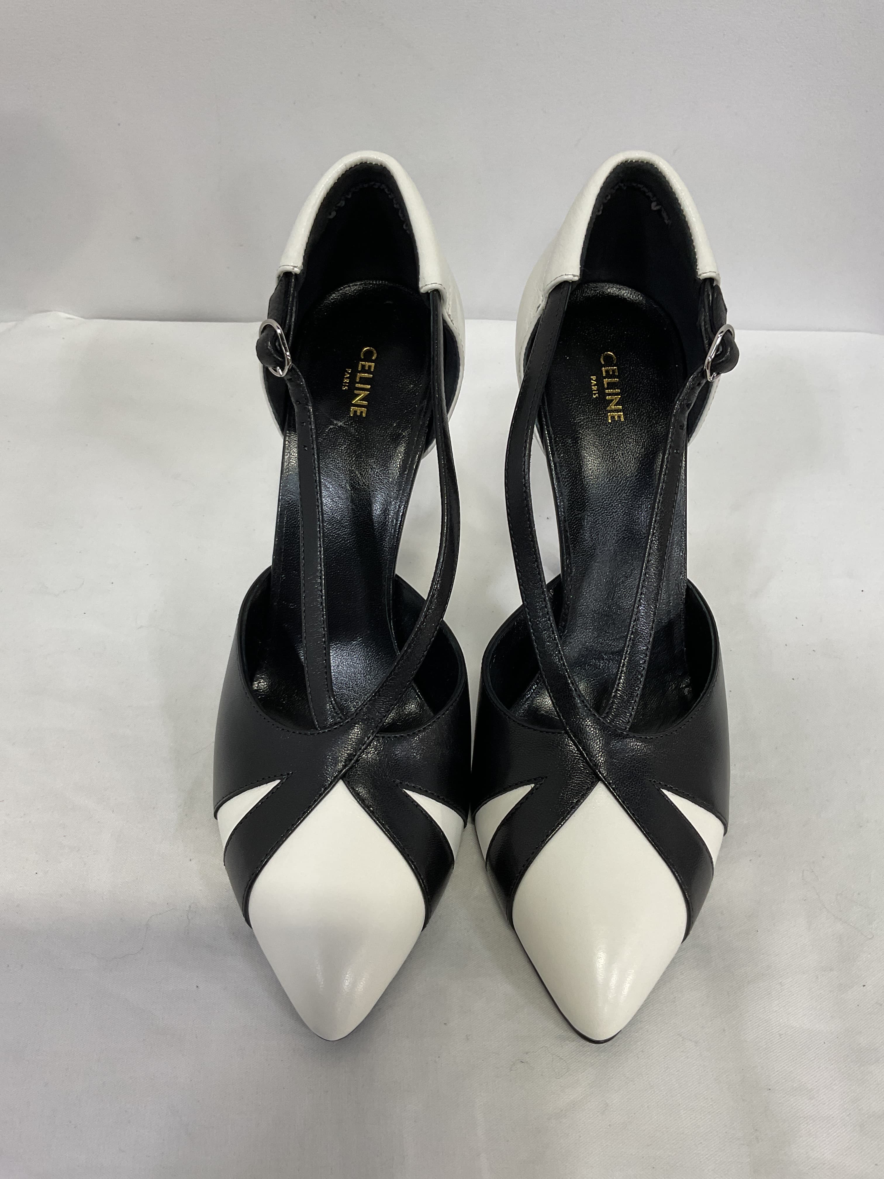 Celine Leather Colorblock Pattern T-Strap Pumps - Image 3