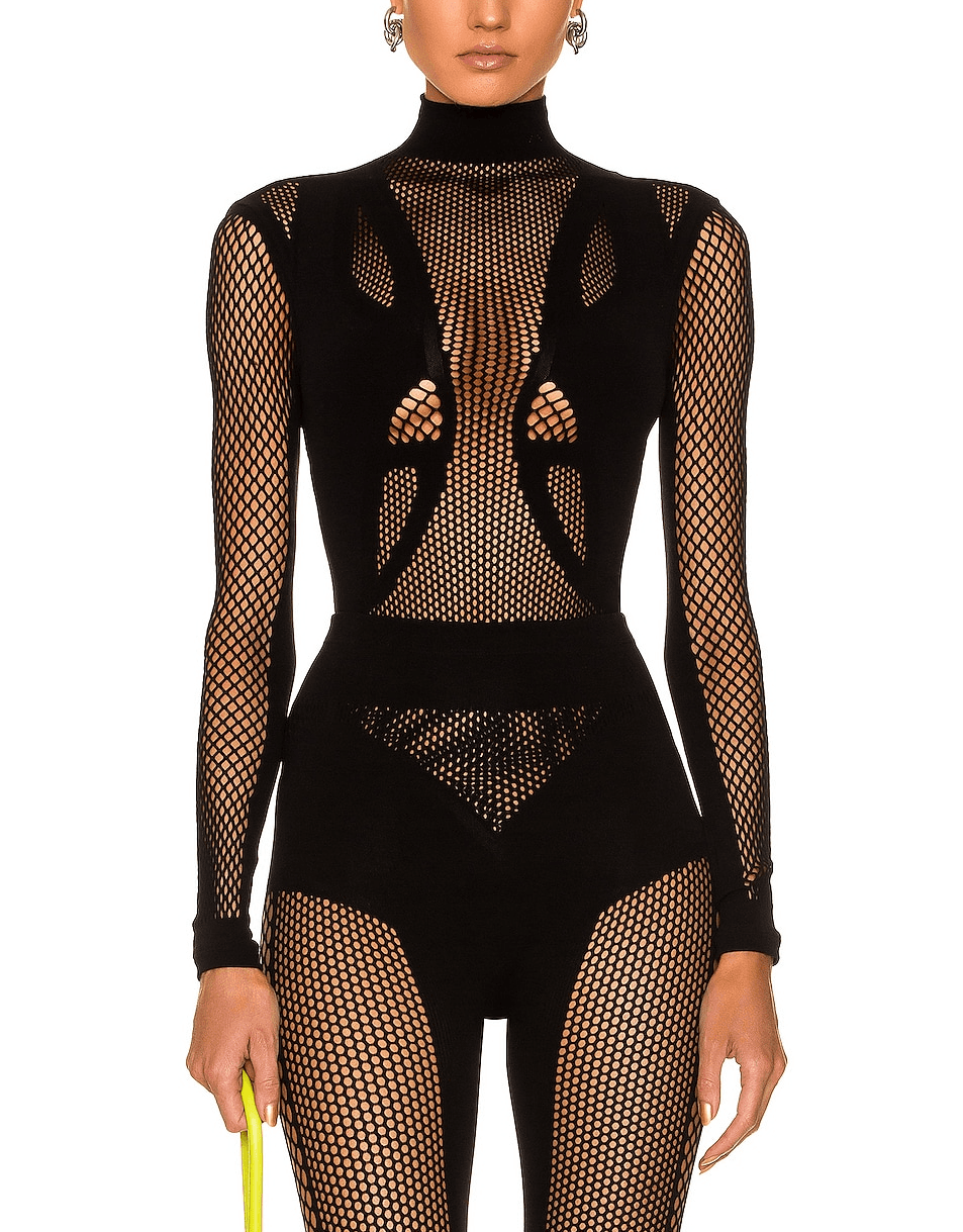 Mesh Bodysuit In Black - Image 1
