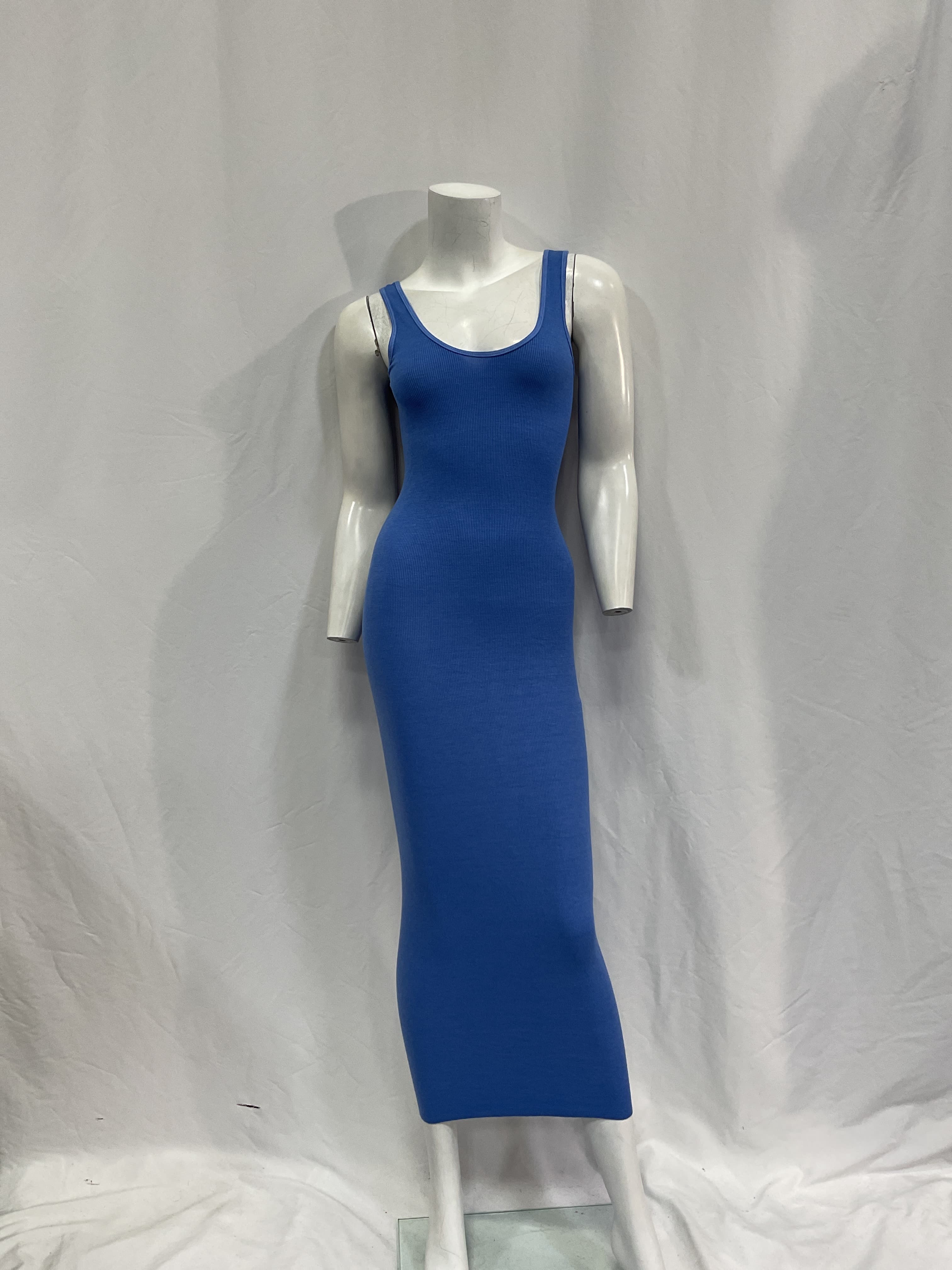 Silk Rib Maxi Tank Dress In Cornflower - Image 2