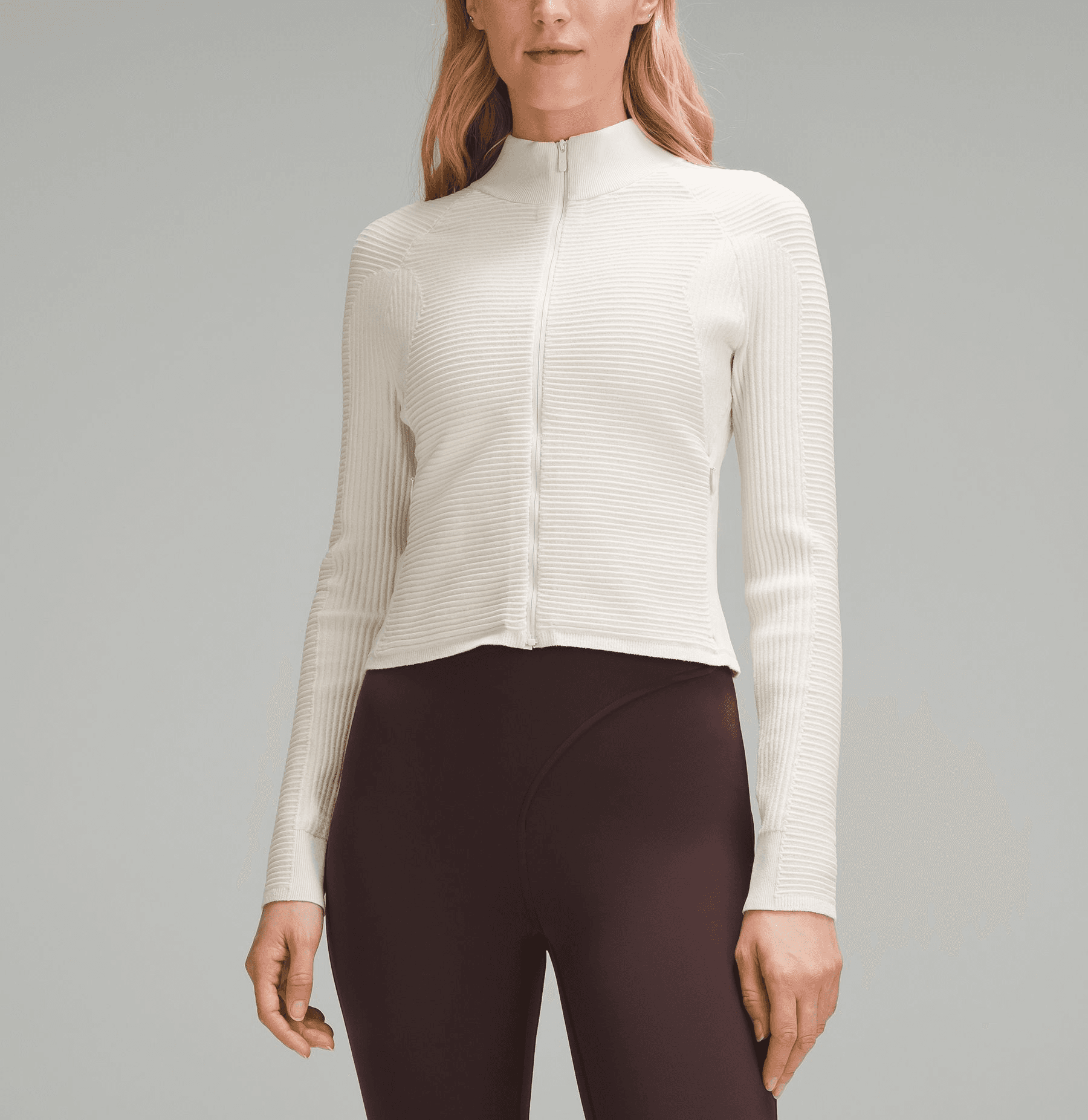 Mixed Rib-Knit Zip Up - Image 1