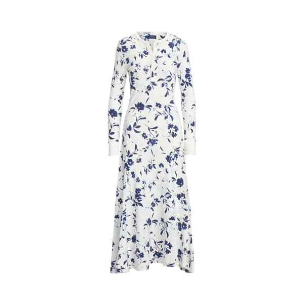 Floral Waffle-Knit Henley Dress - Image 1