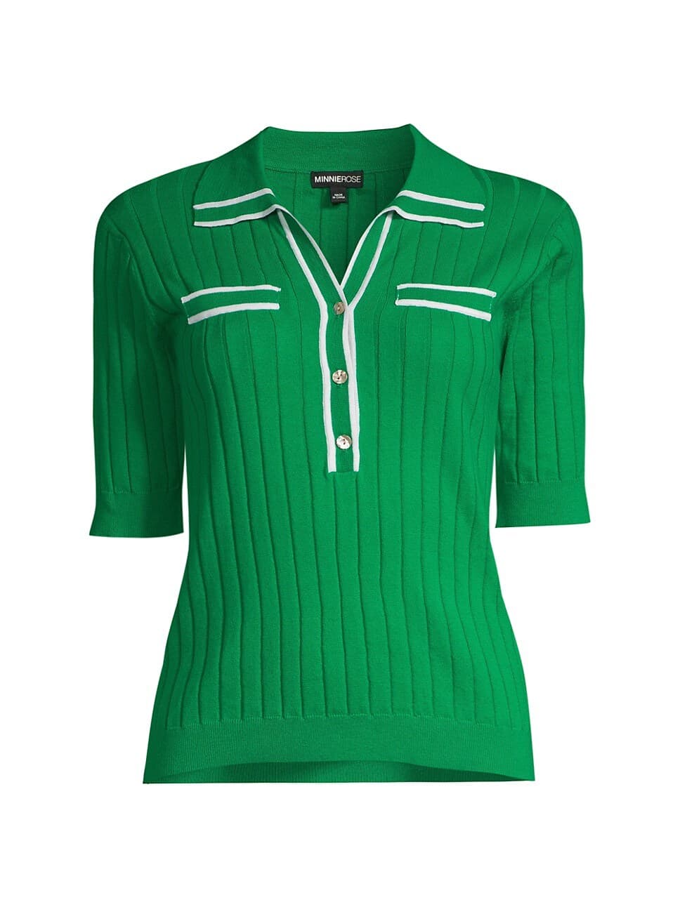 Ribbed Stripe-Trim Polo Sweater - Image 1