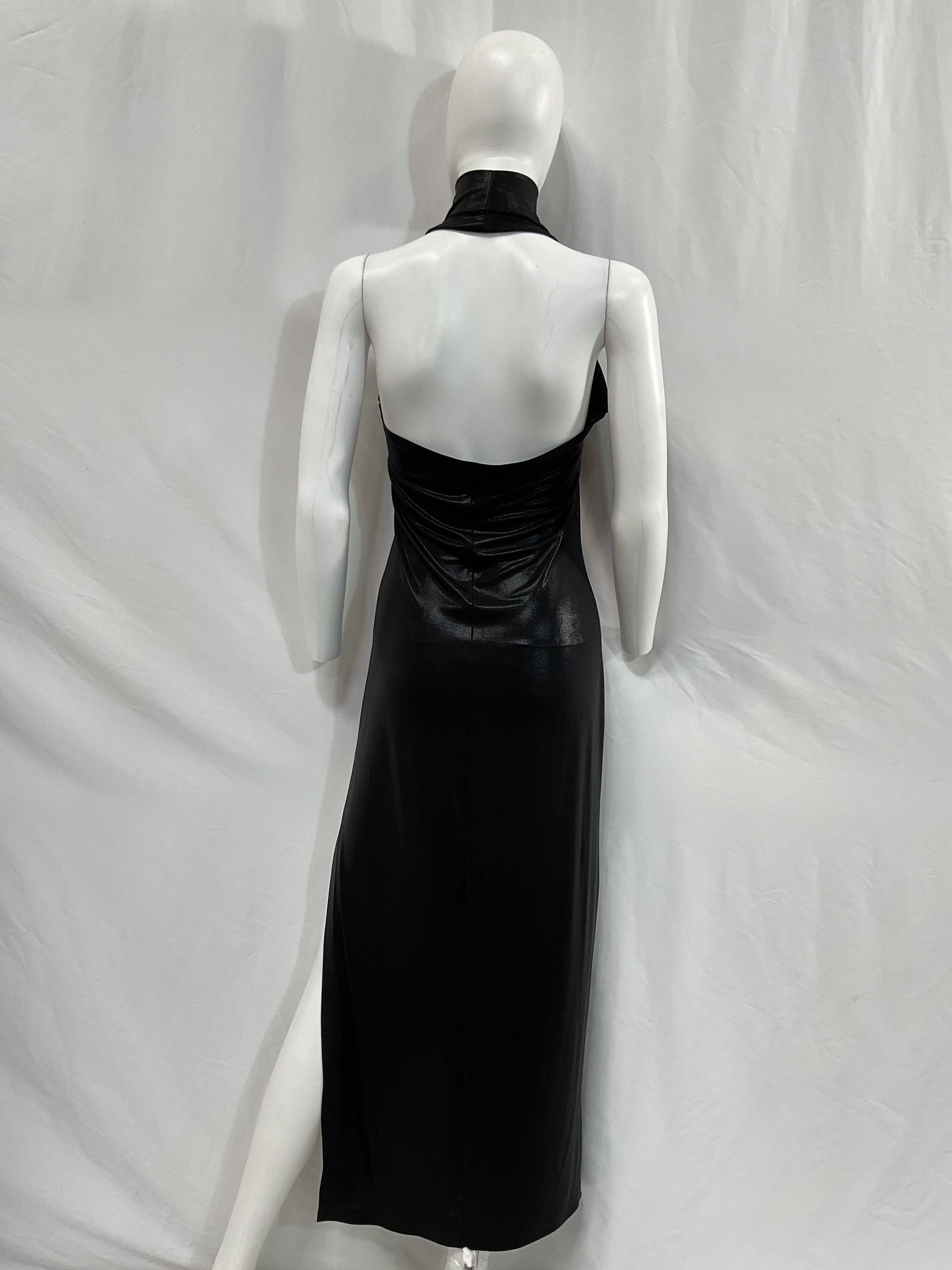 Halter Turtle Side Slit Gown In Black - Image 3