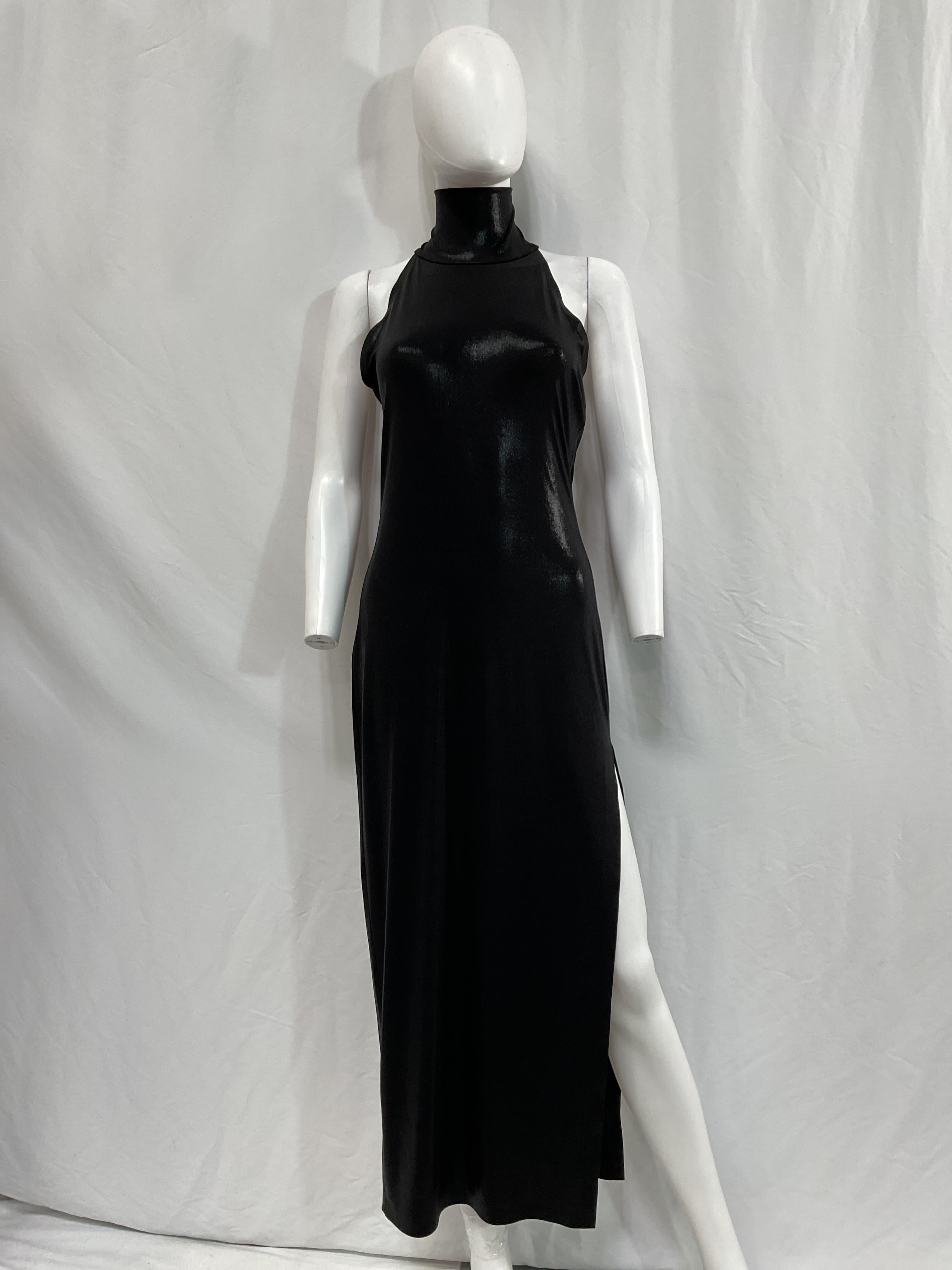 Halter Turtle Side Slit Gown In Black - Image 2